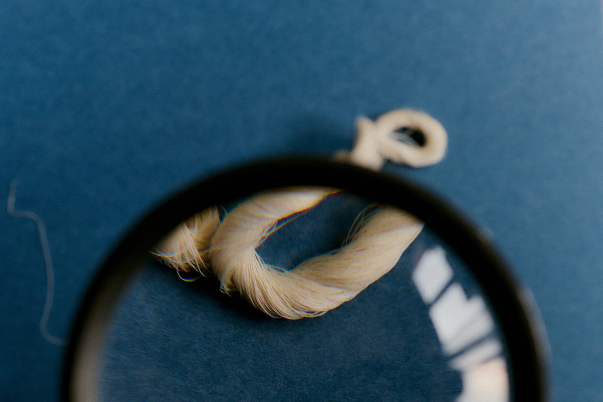 Oscalito yarn viewed through a magnifying glass