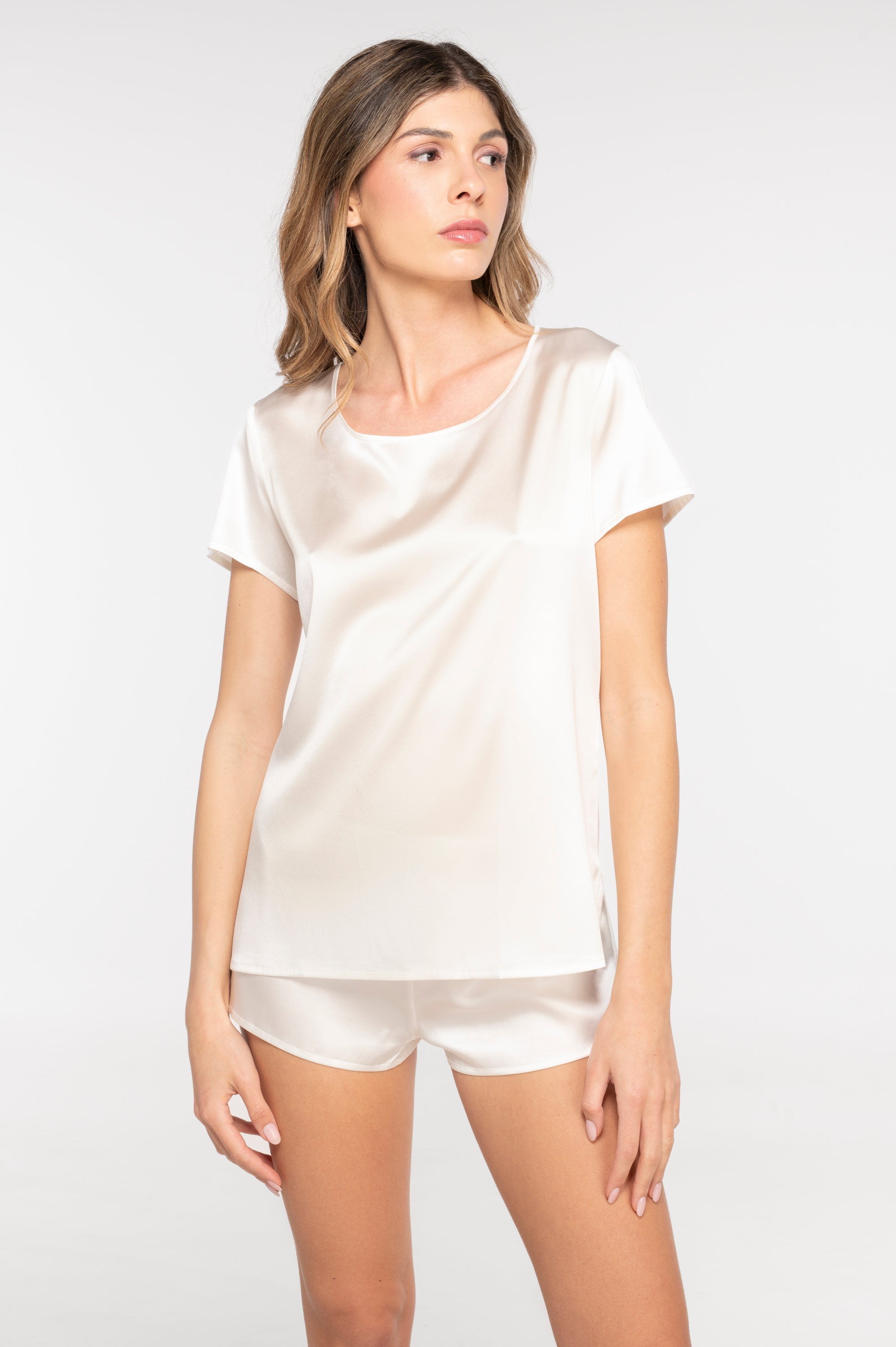 Top en soie stretch à manches courtes 10308