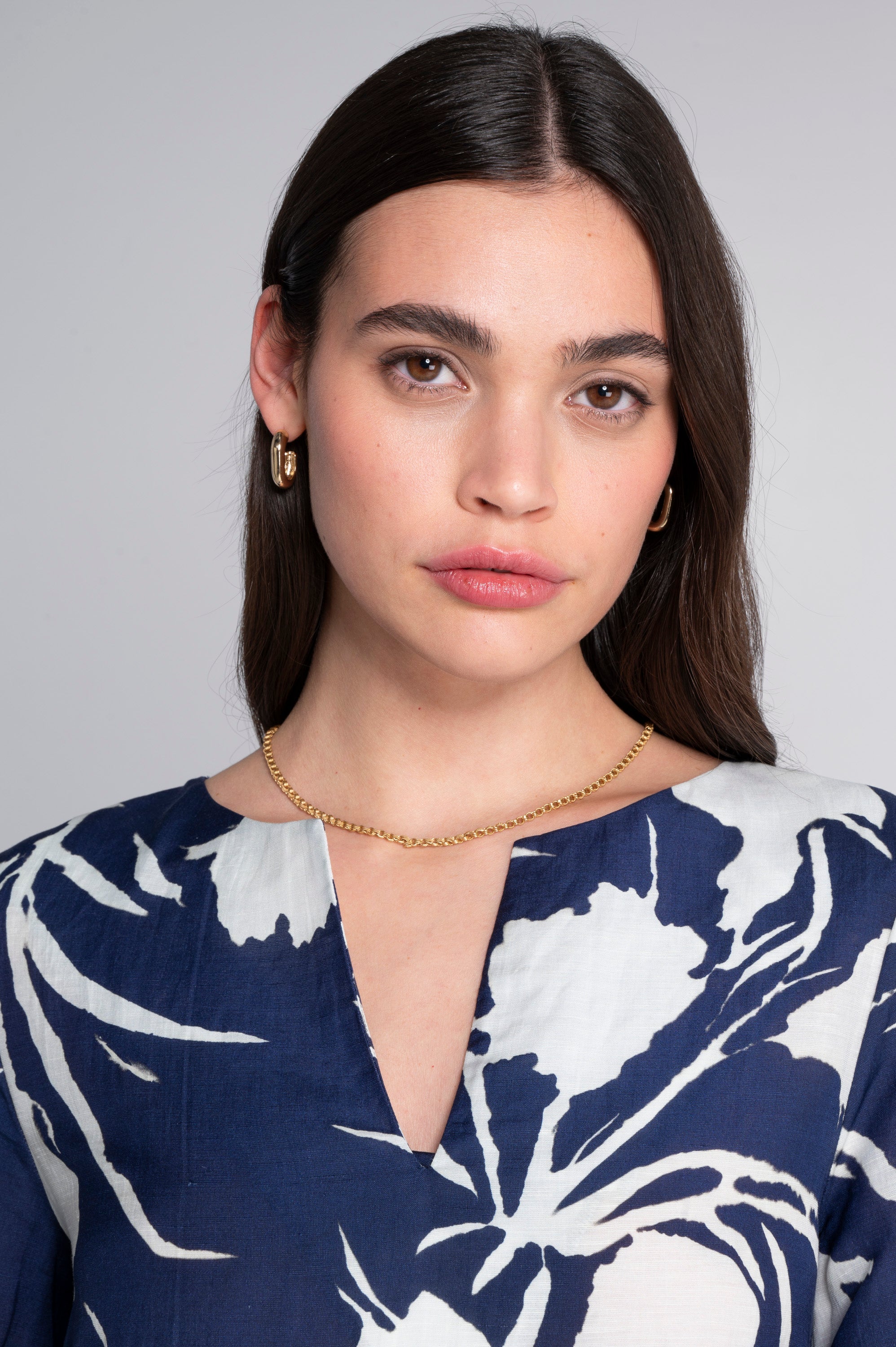 Kaftan-style printed linen-viscose dress 7555VL