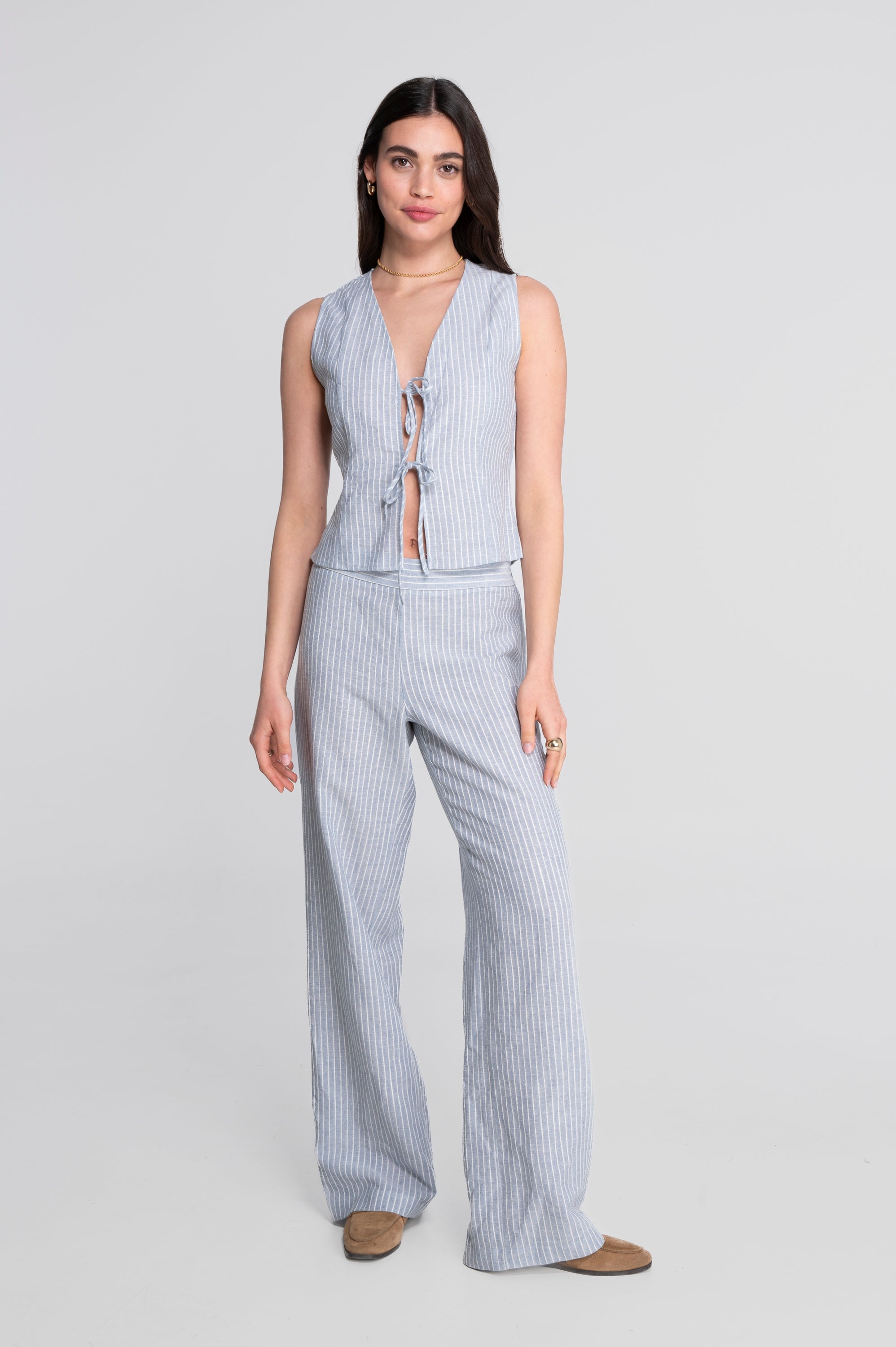 Sleeveless striped cotton-linen vest 7551R