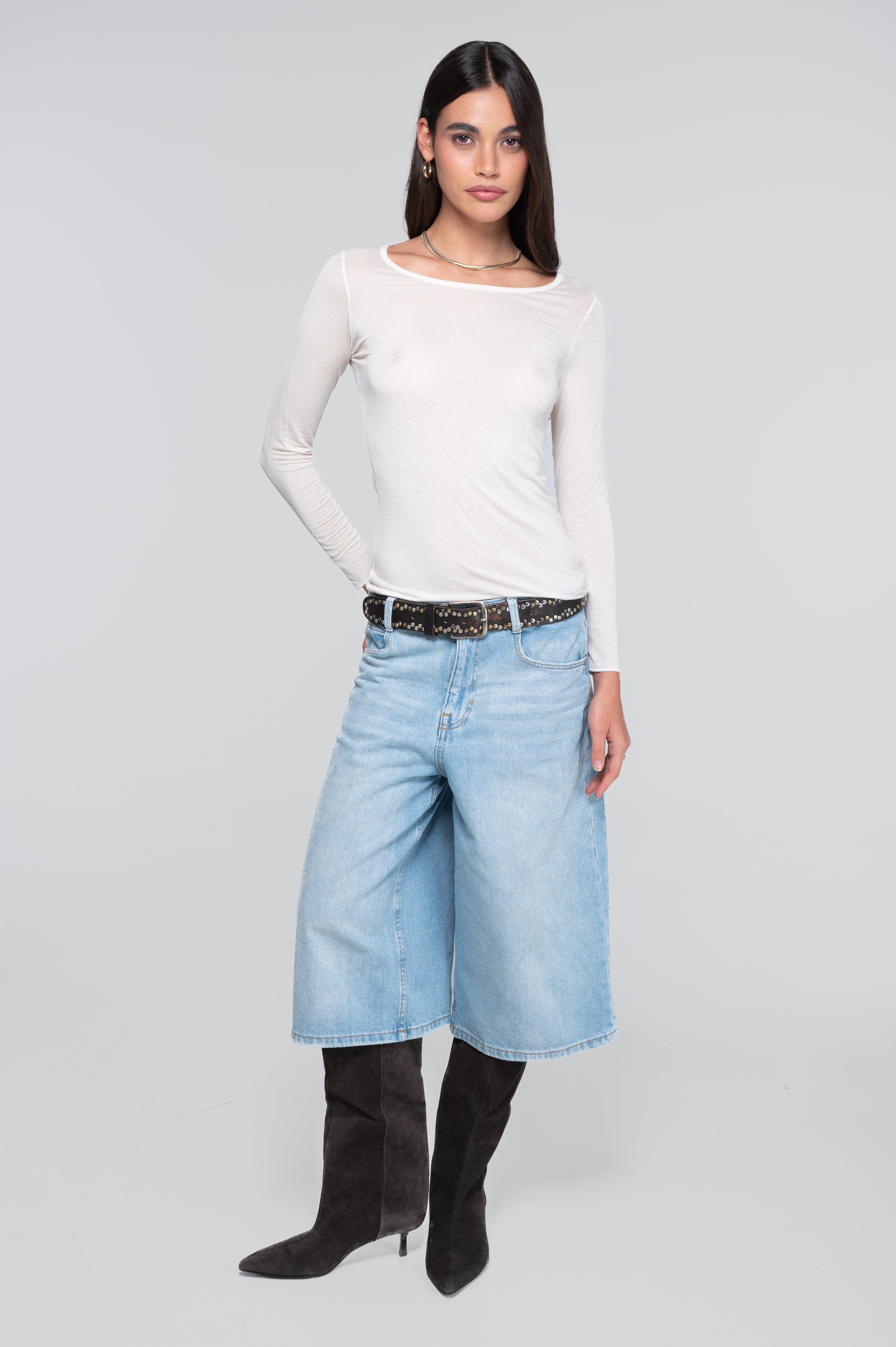 Modal cashmere long sleeves roundneck shirt 1481