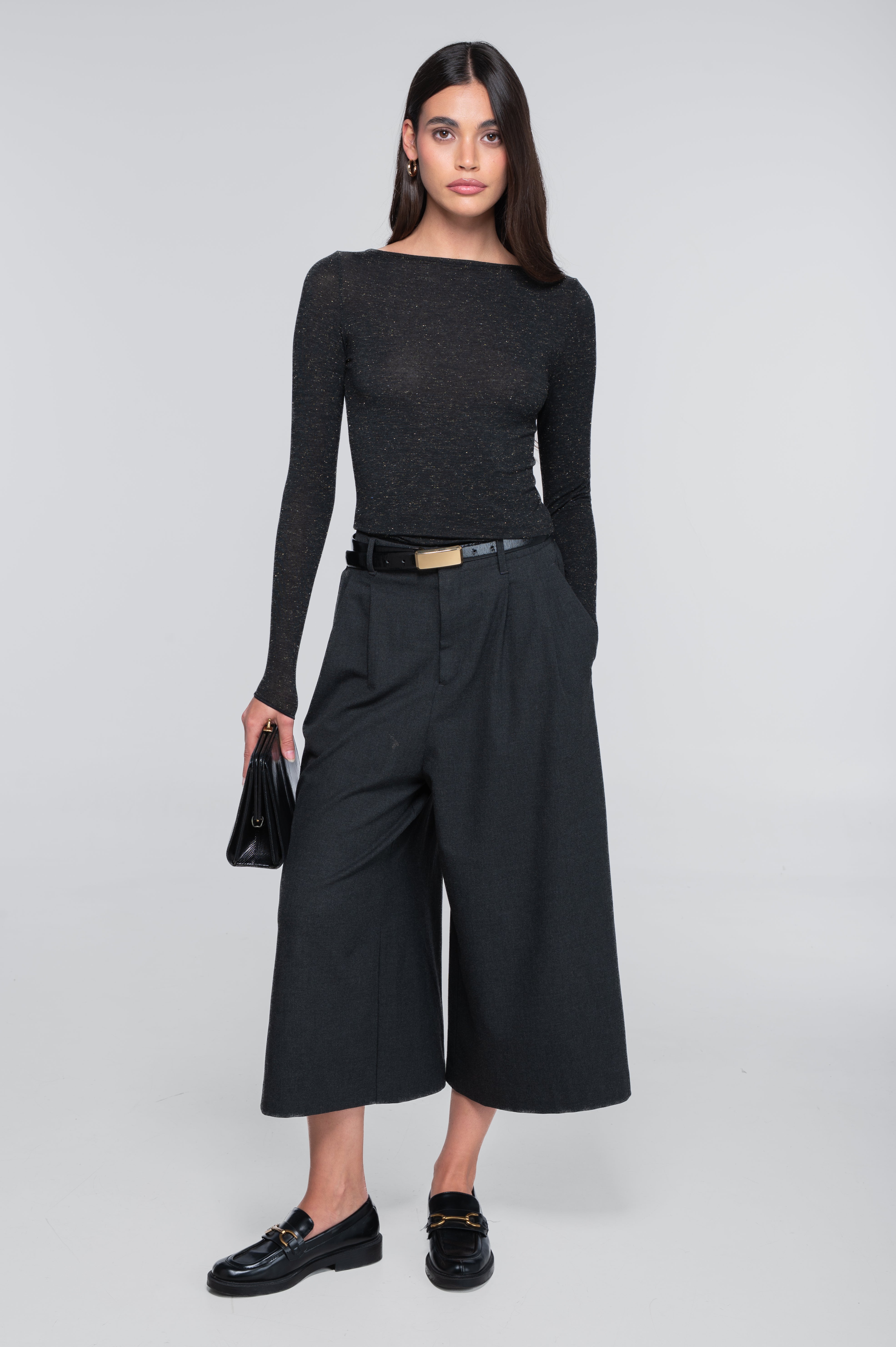 Modal cashmere long sleeves boat neck shirt 1485X