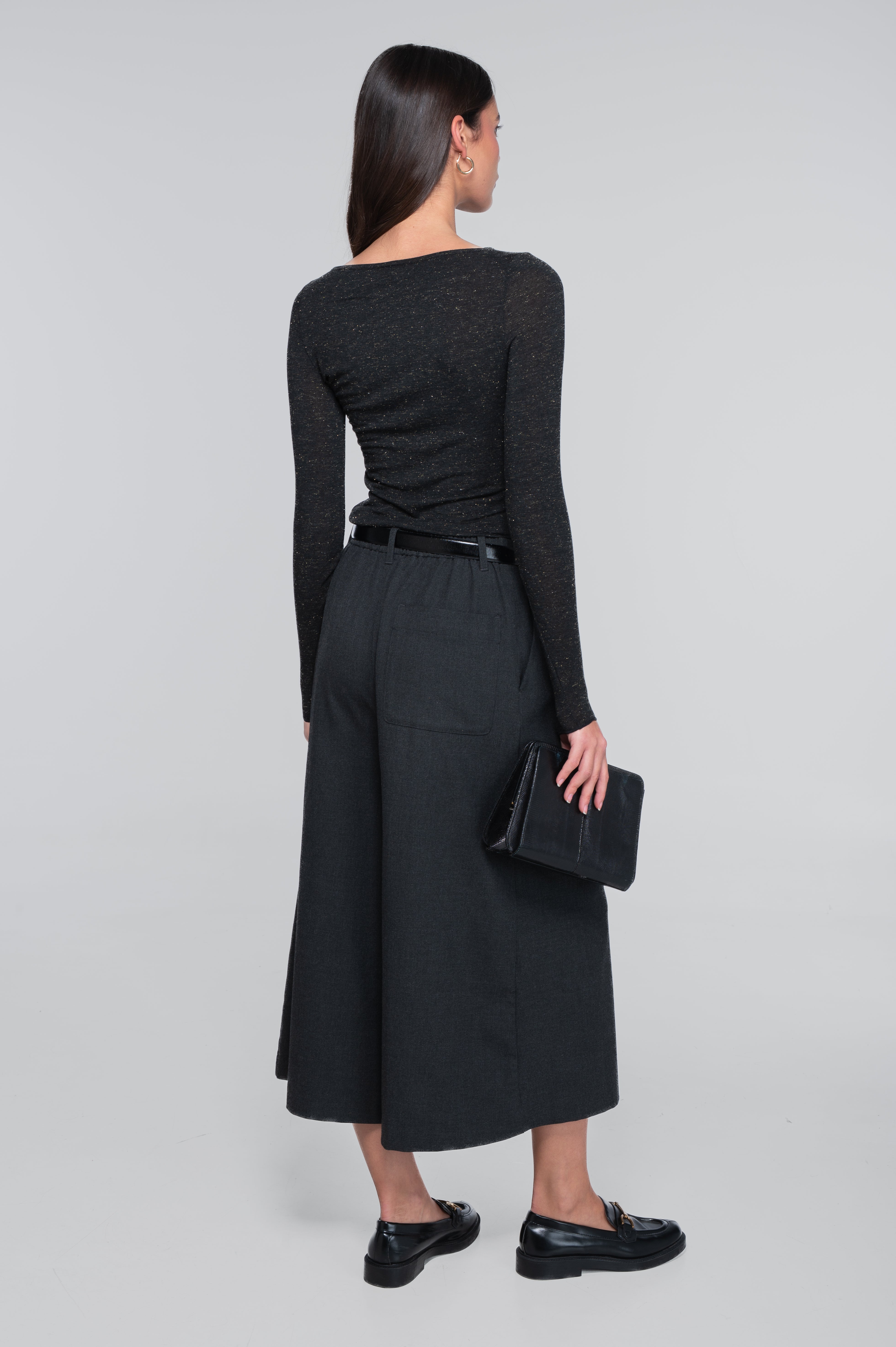 Modal cashmere long sleeves boat neck shirt 1485X