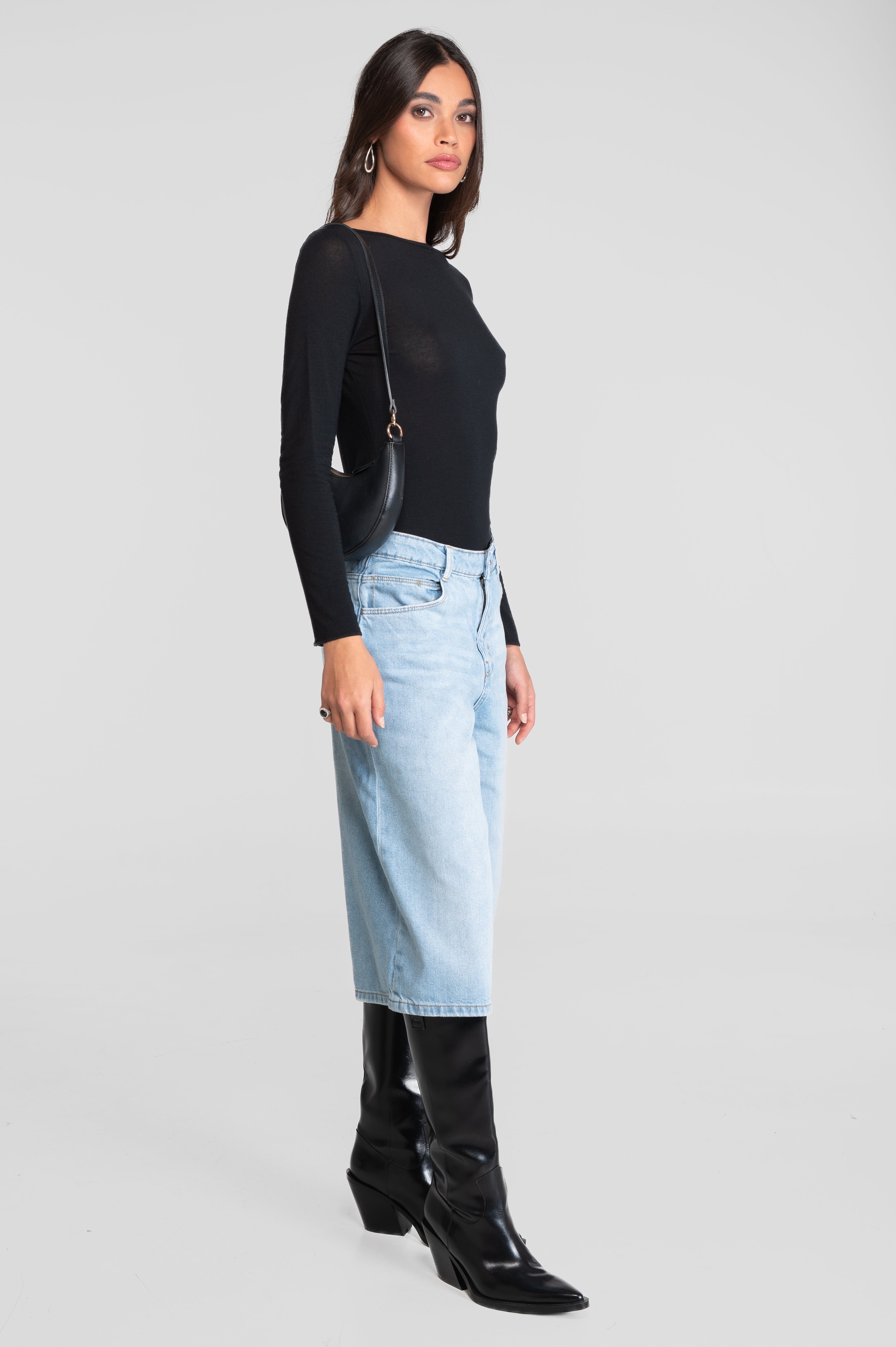 Modal cashmere long sleeves boat neck shirt 1485