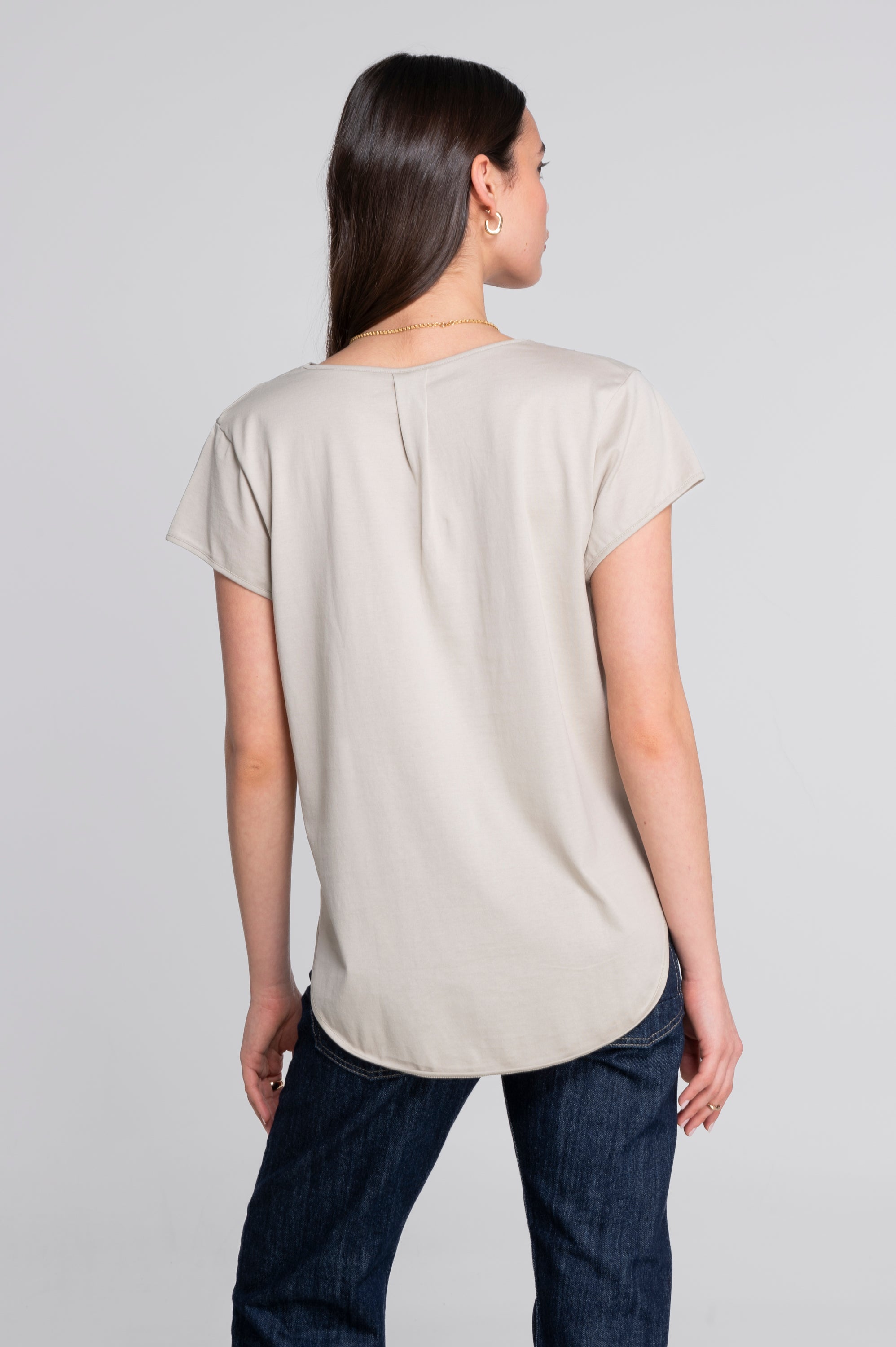 V neck flared T-shirt in jersey cotton 407
