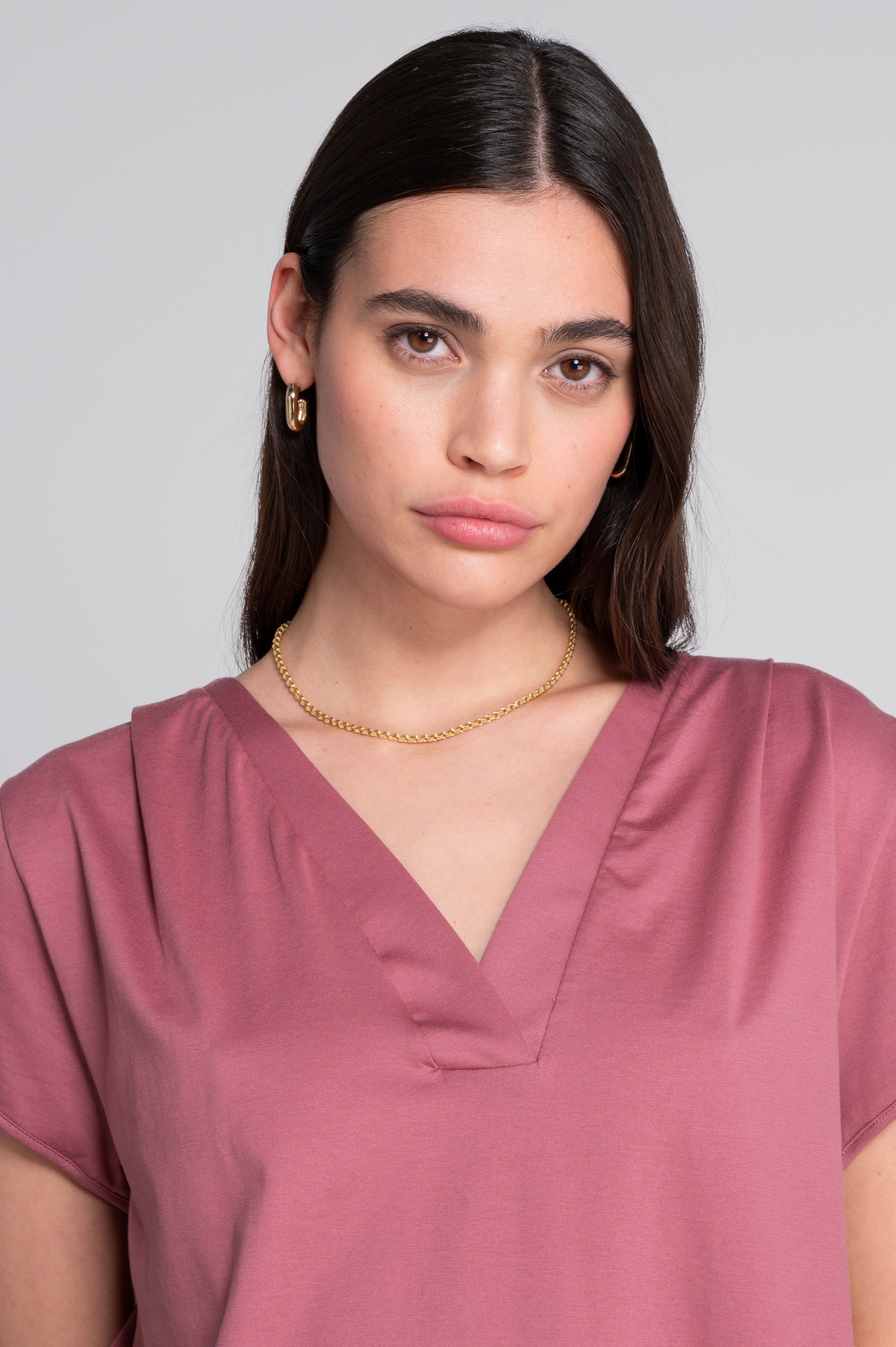 V neck flared T-shirt in jersey cotton 407
