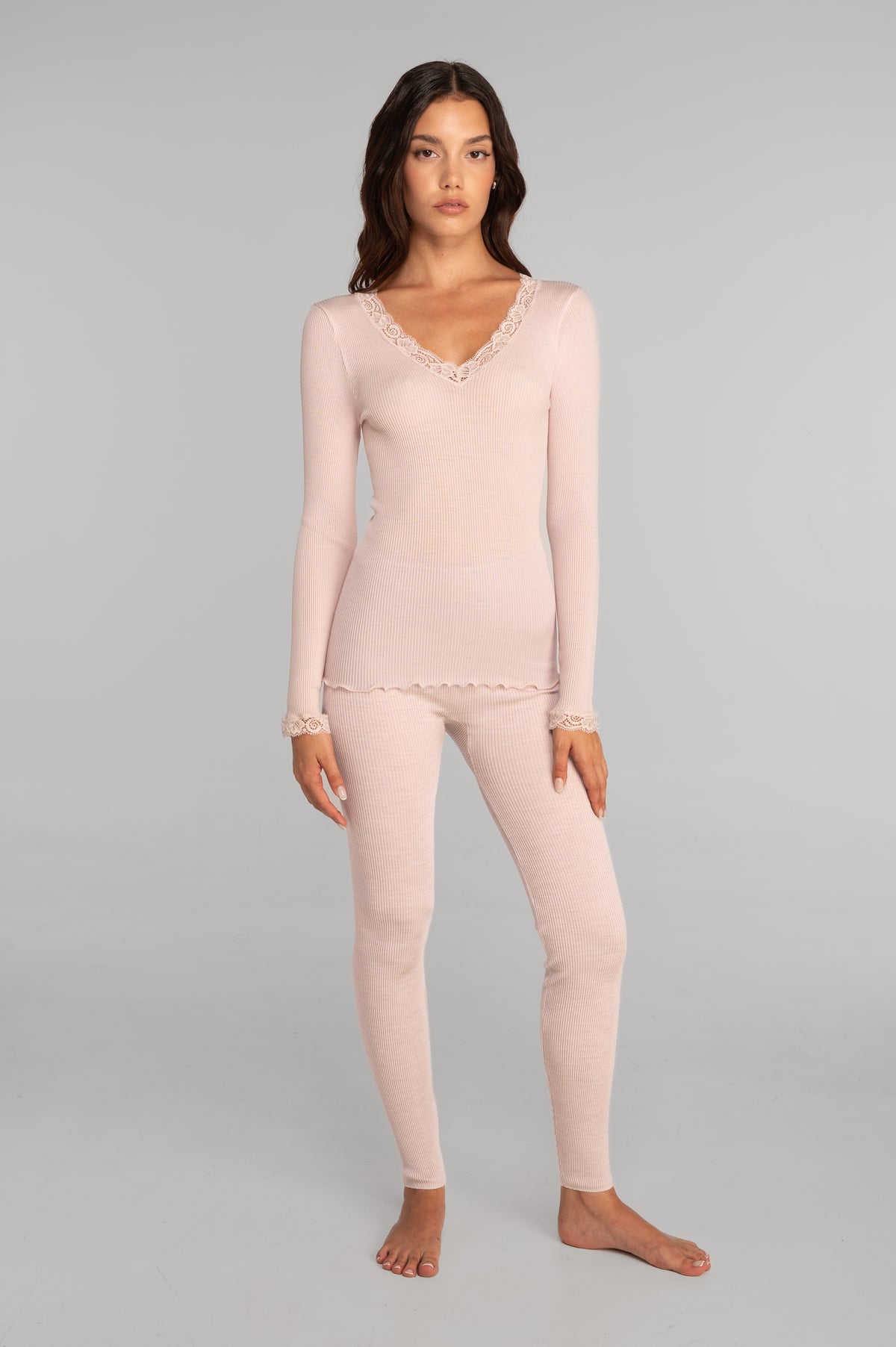 Wool and silk long sleeves shirt with leavers lace 3404