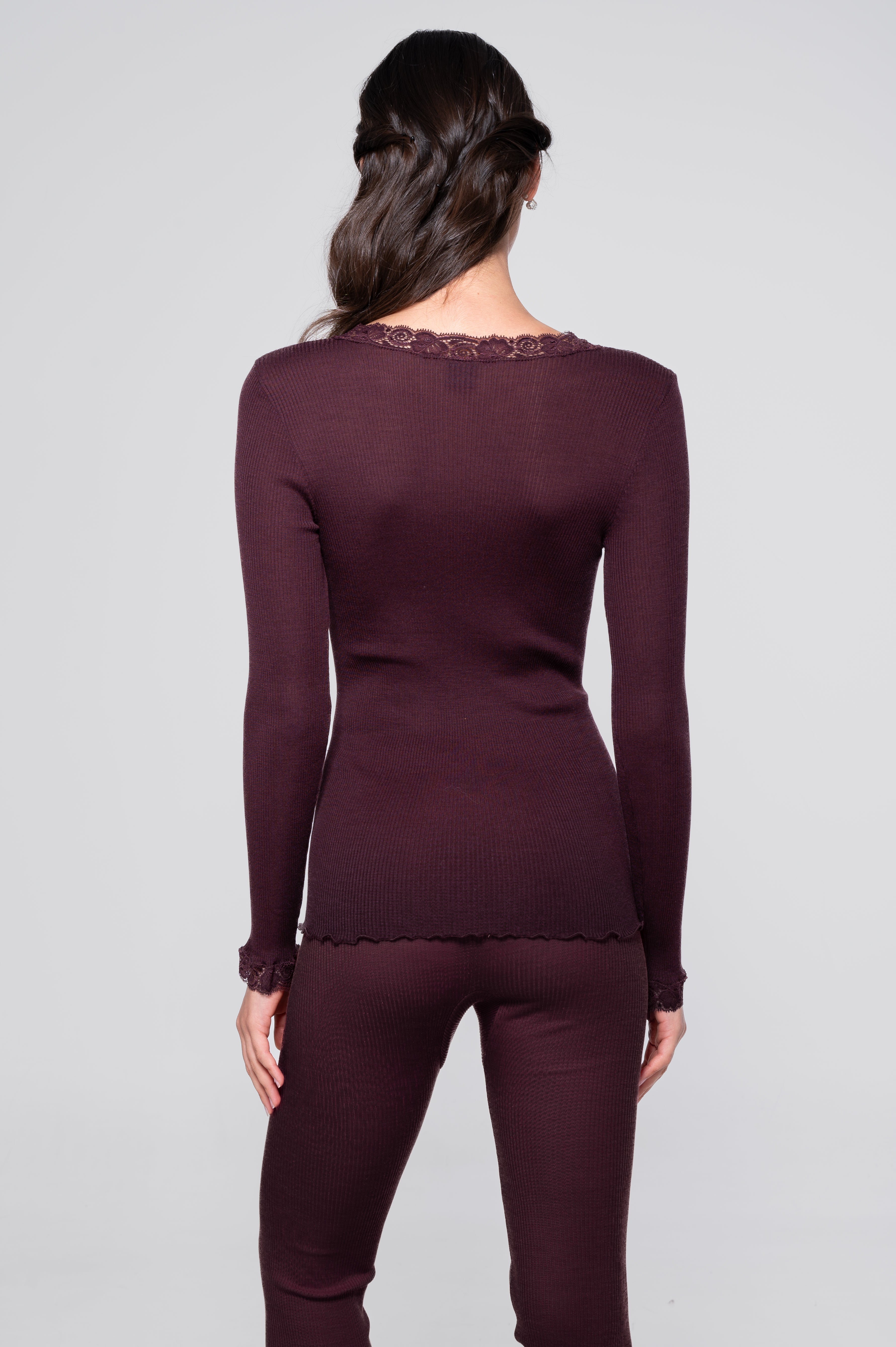 Wool and silk long sleeves shirt with leavers lace 3404