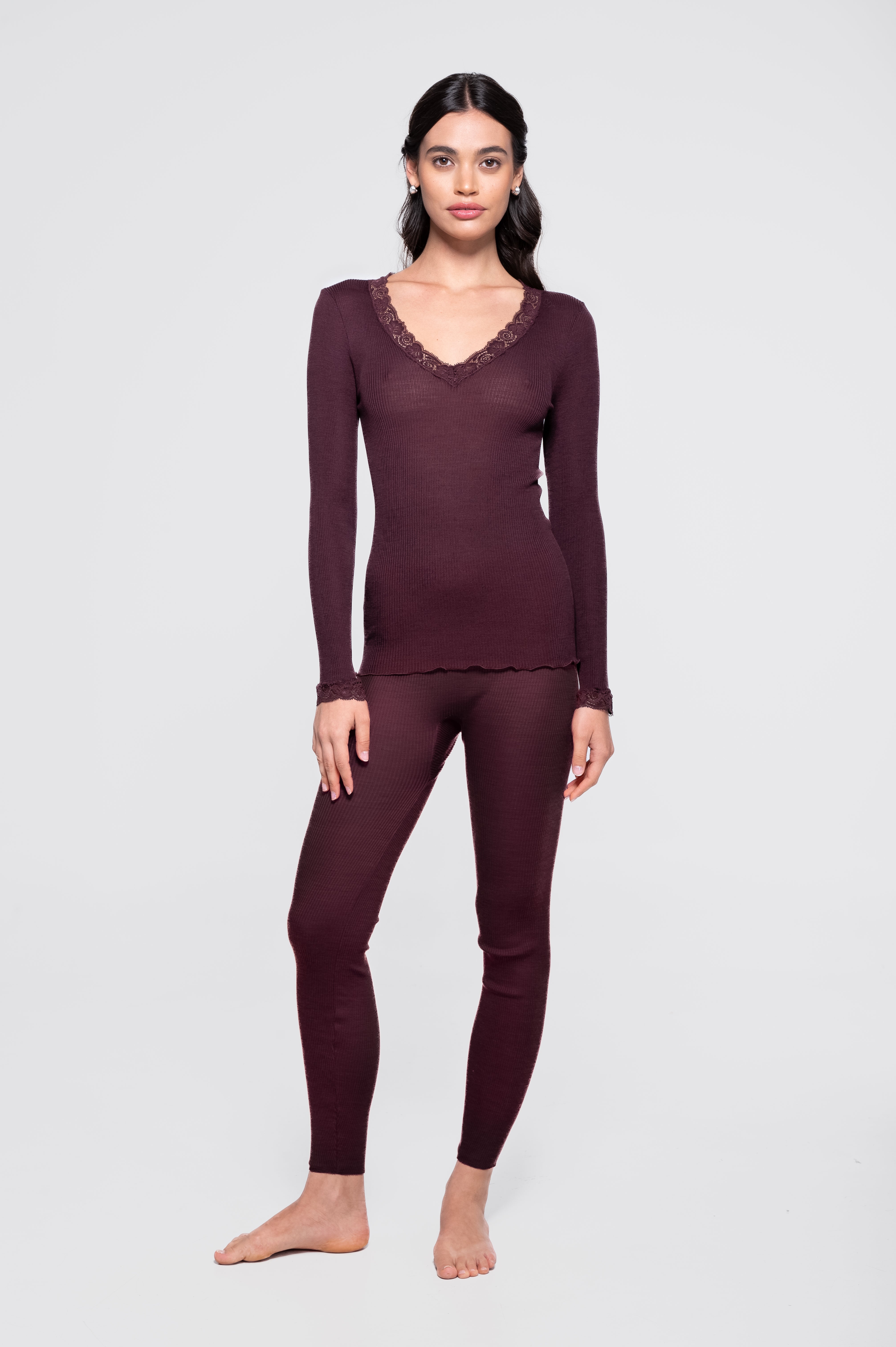 Haut à manches longues en laine et soie avec dentelle Leavers 3404