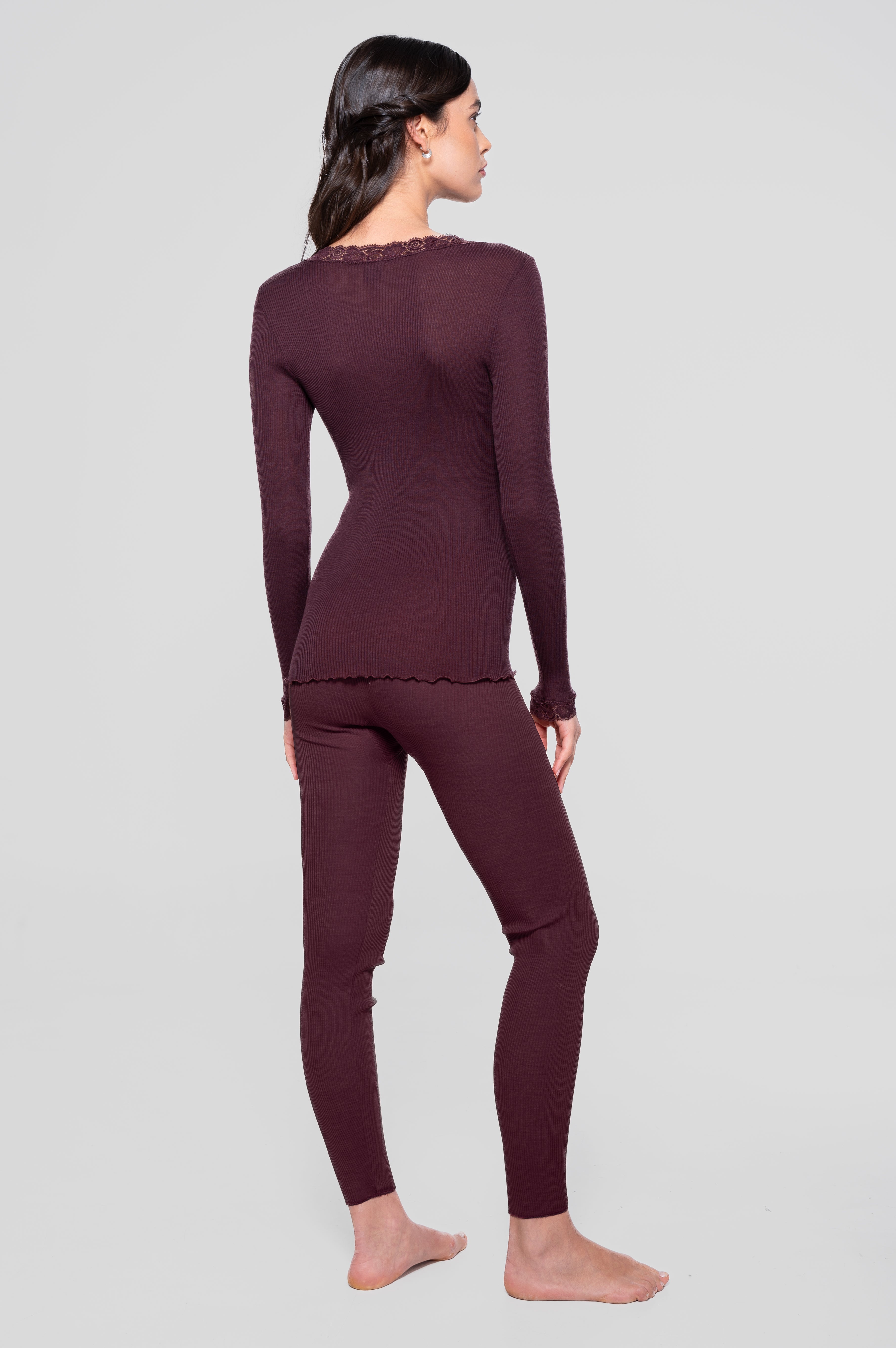 Wool and silk long sleeves shirt with leavers lace 3404