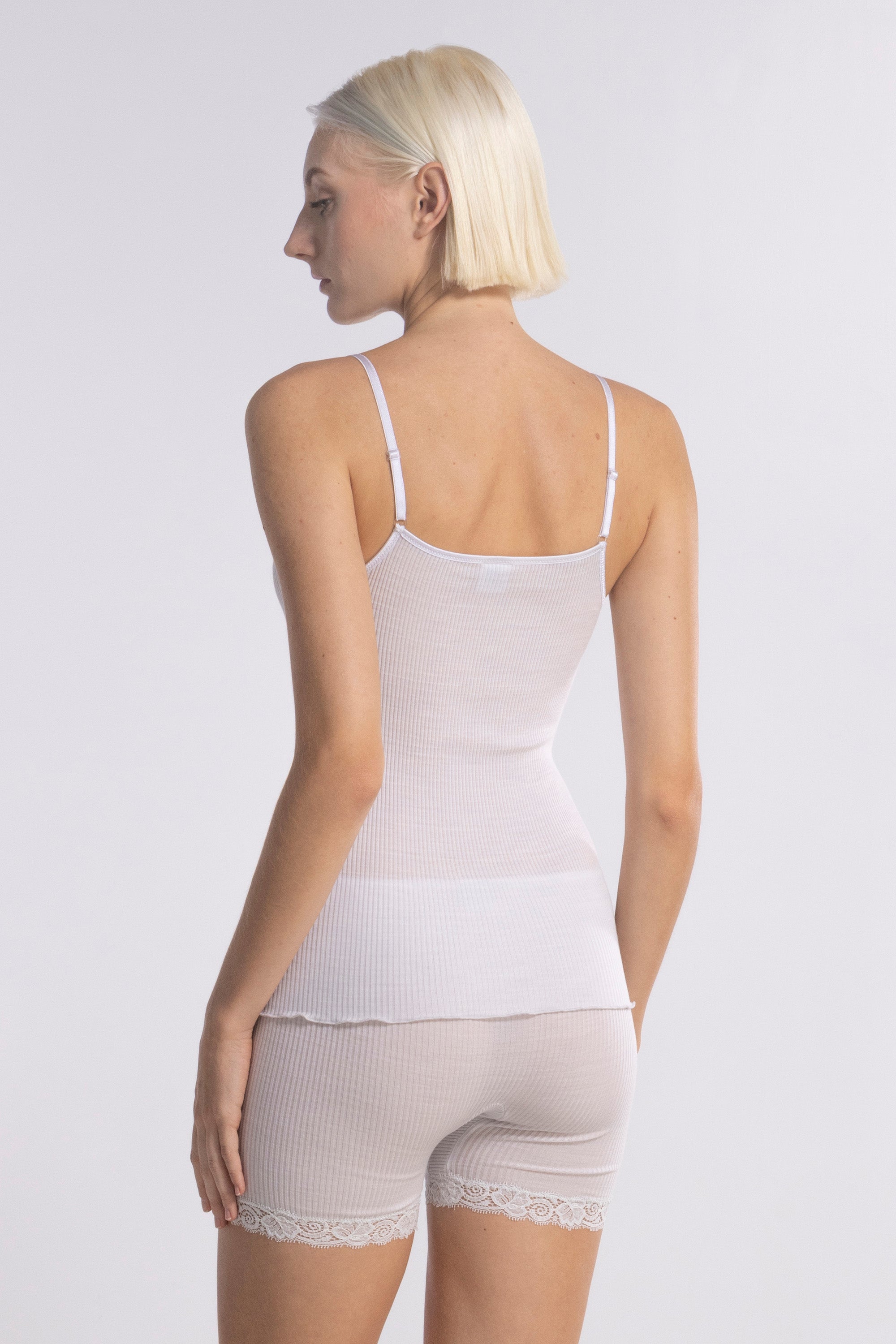 Spaghetti Top in Wool and Silk with Leavers Lace 3408 - Oscalito