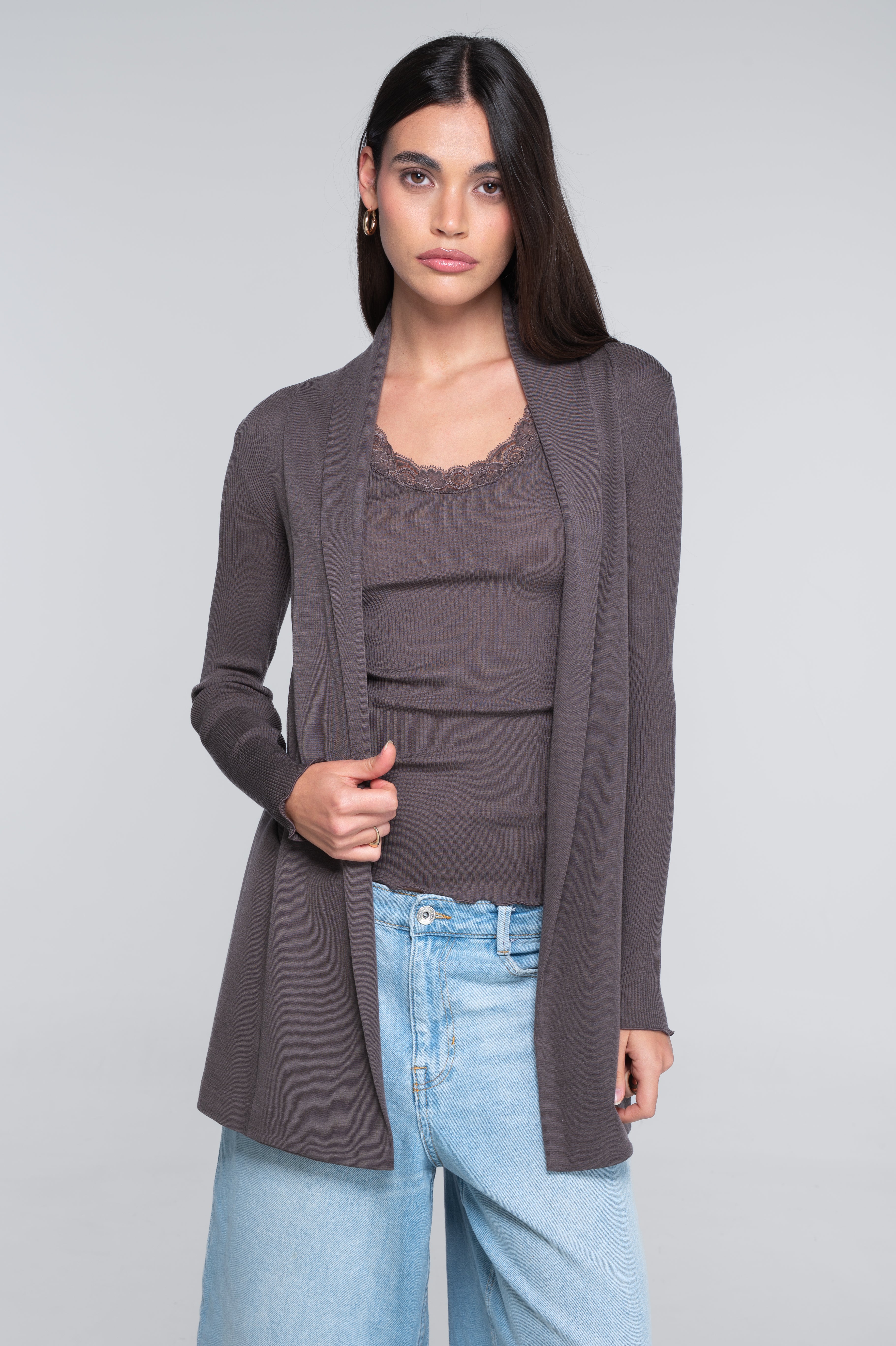 Wool and silk long sleeves cardigan 3463
