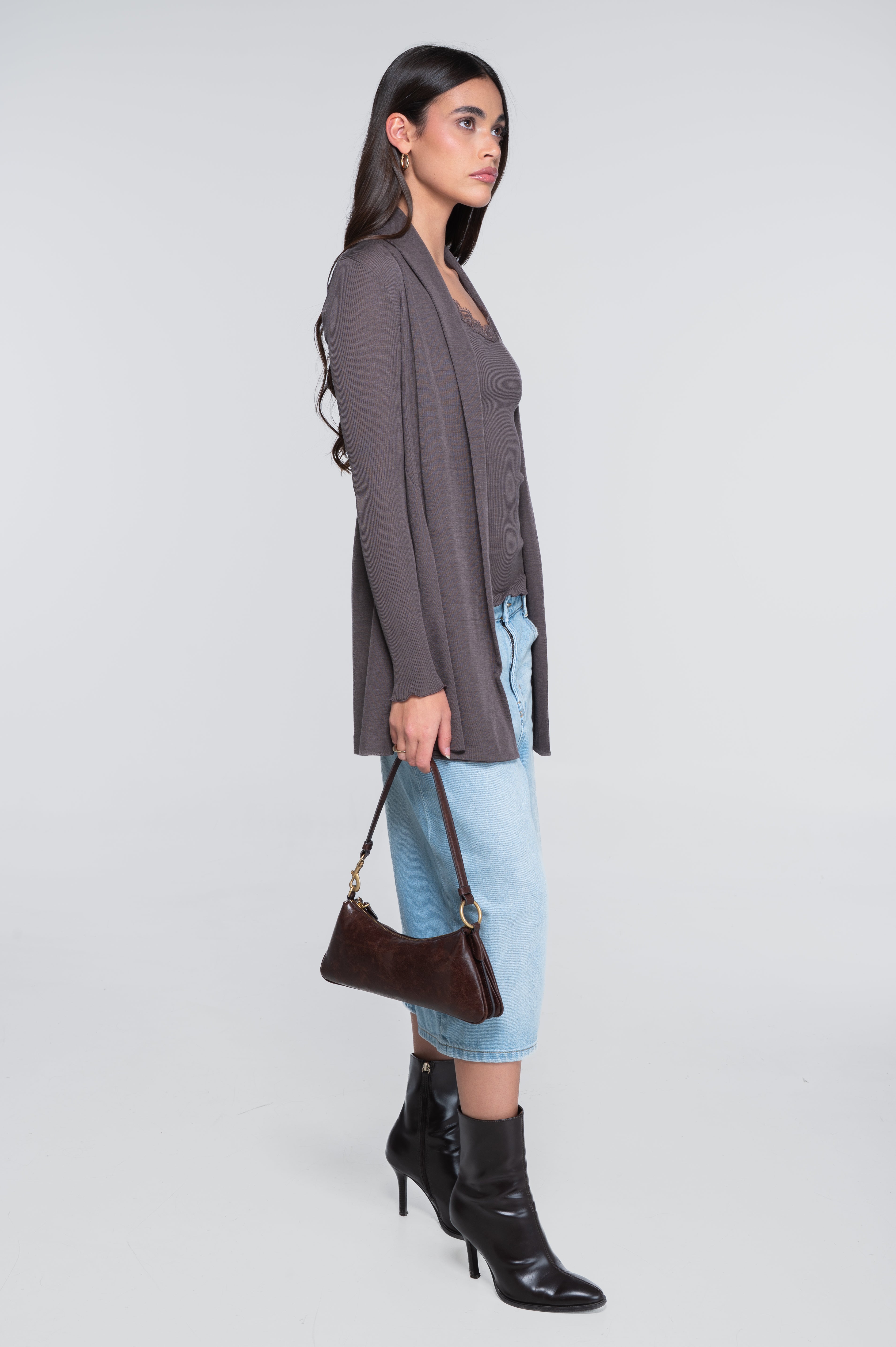 Wool and silk long sleeves cardigan 3463