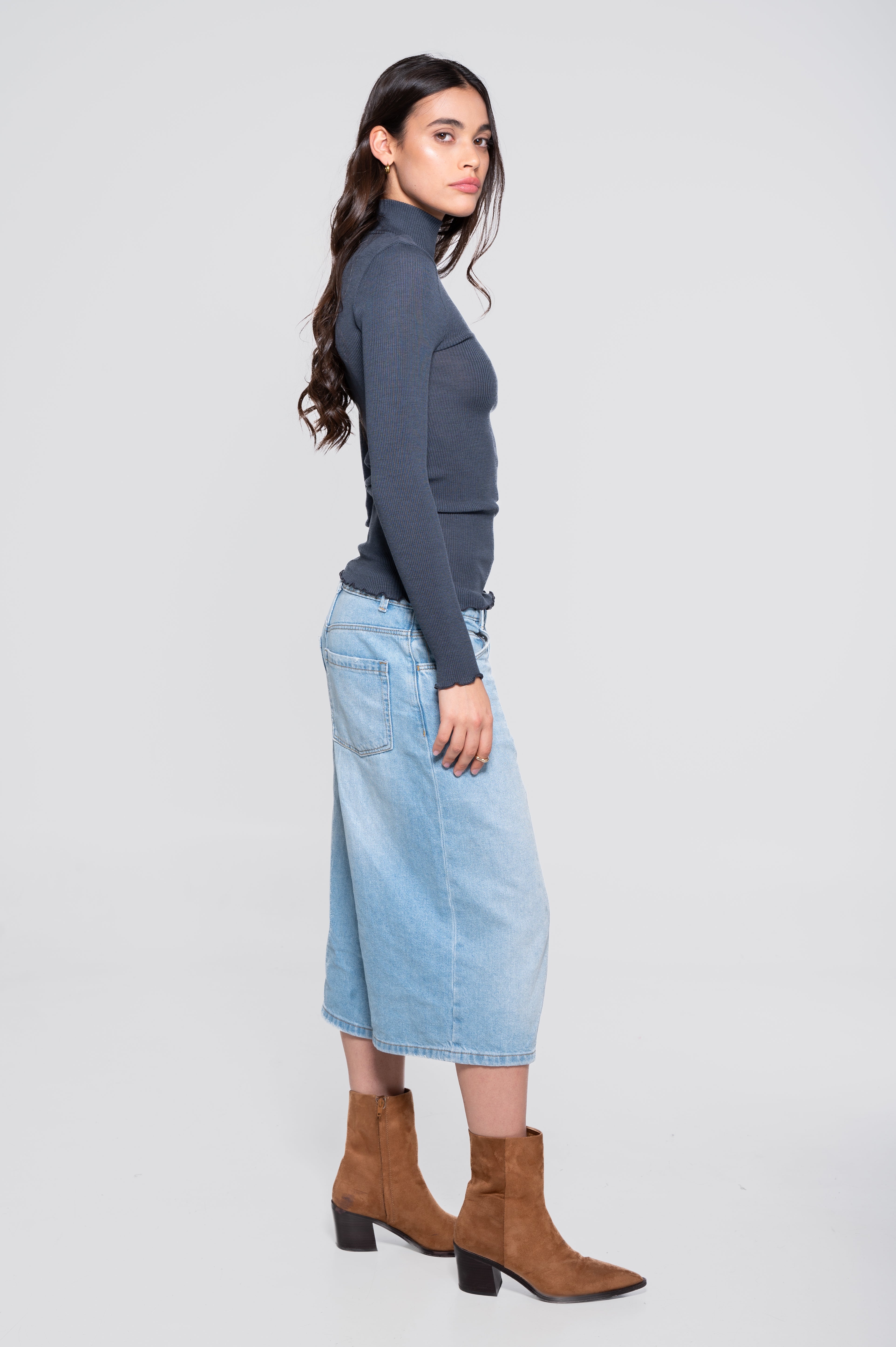 Wool and silk long sleeves mock neck shirt 3429