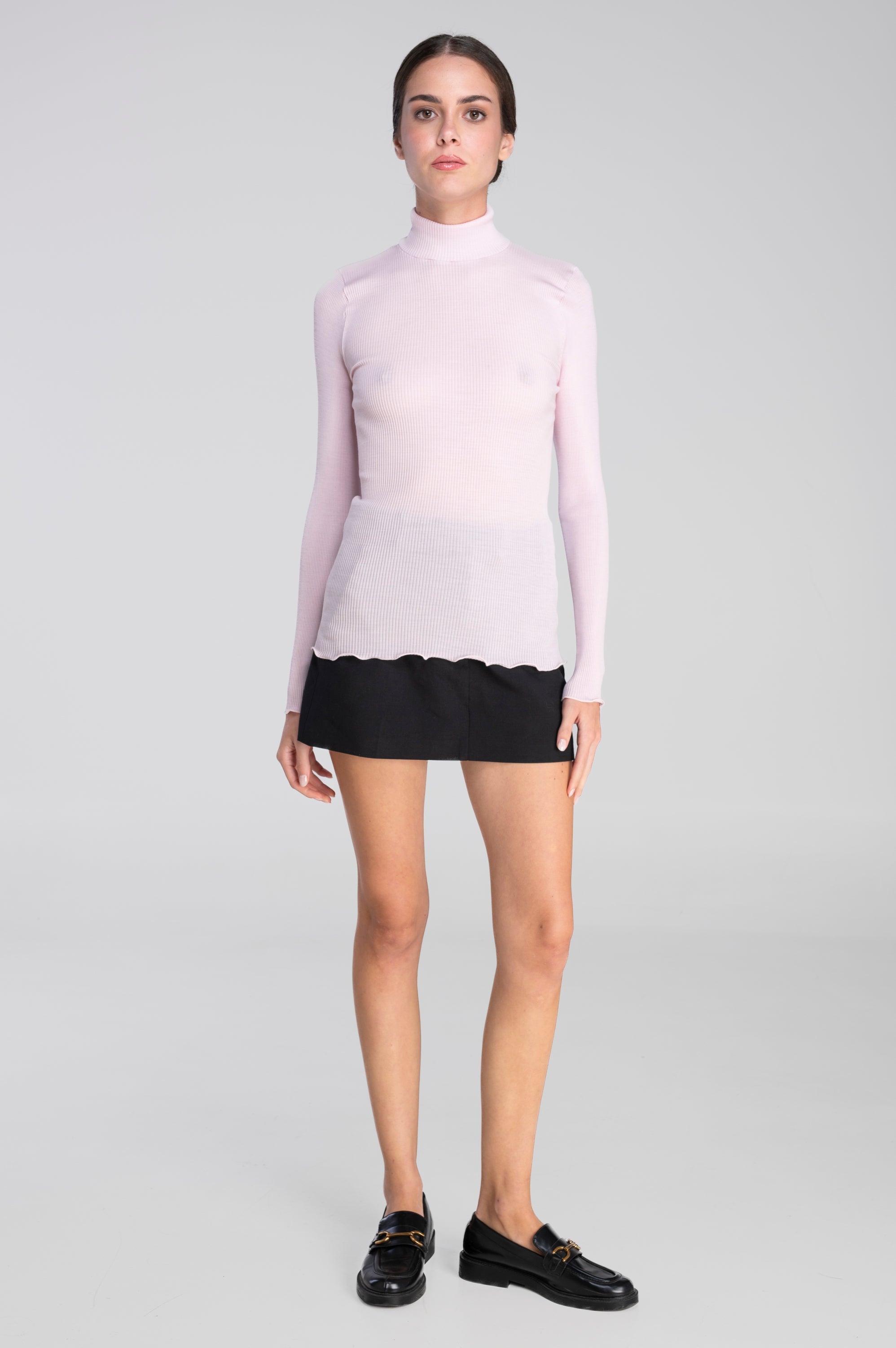 Wool and silk long sleeves mock neck shirt 3429