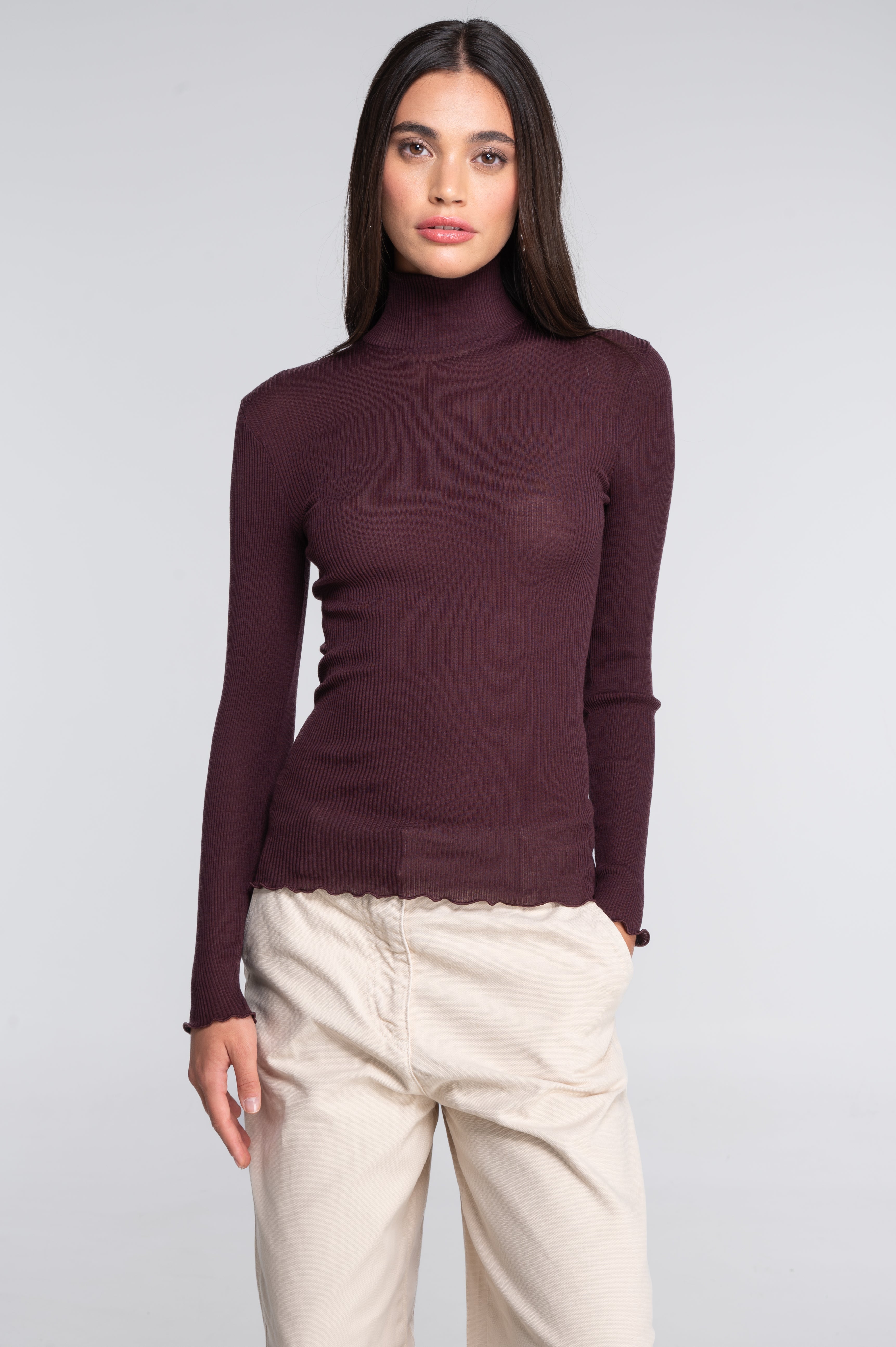 Wool and silk long sleeves mock neck shirt 3429