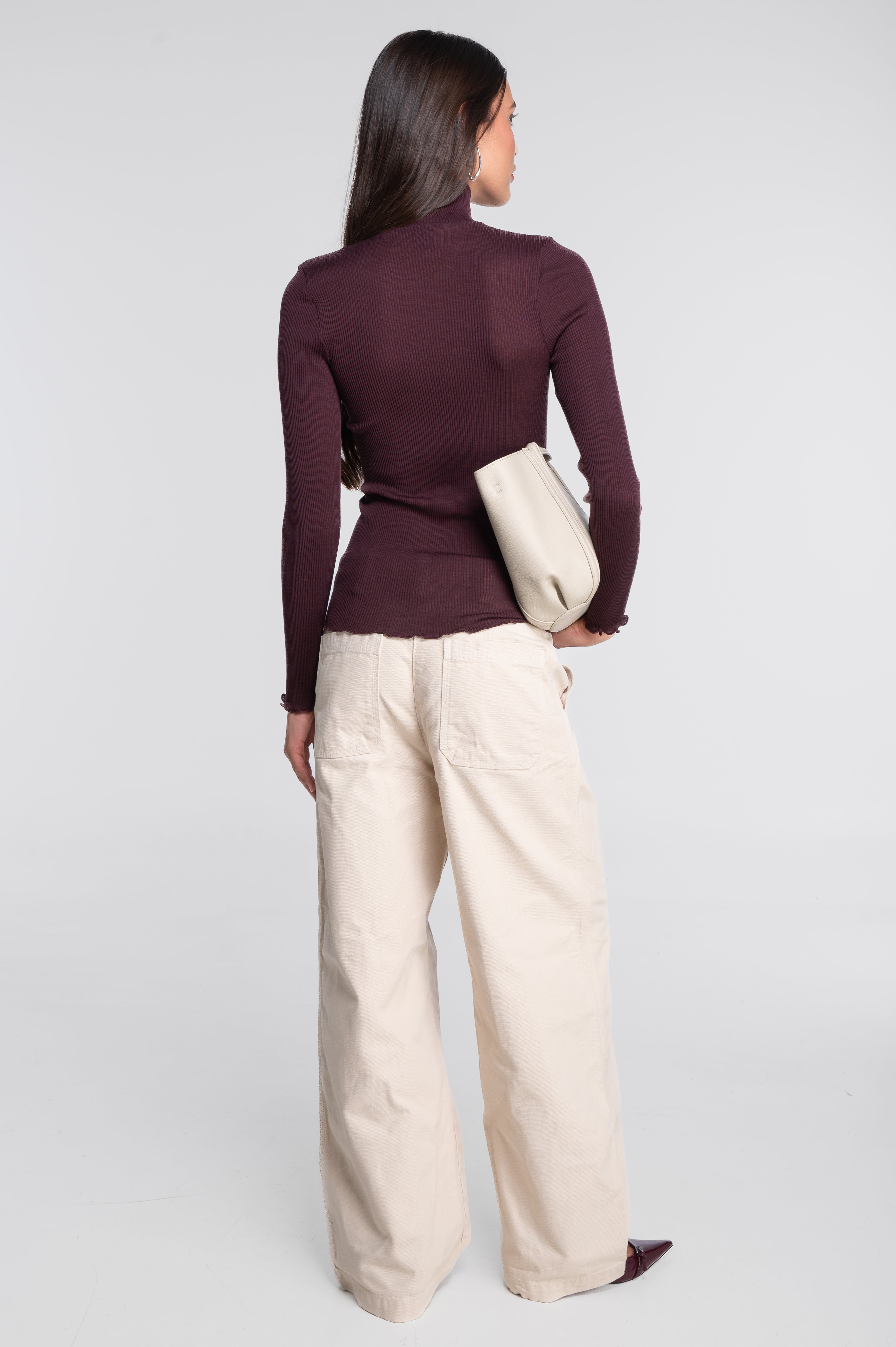 Wool and silk long sleeves mock neck shirt 3429