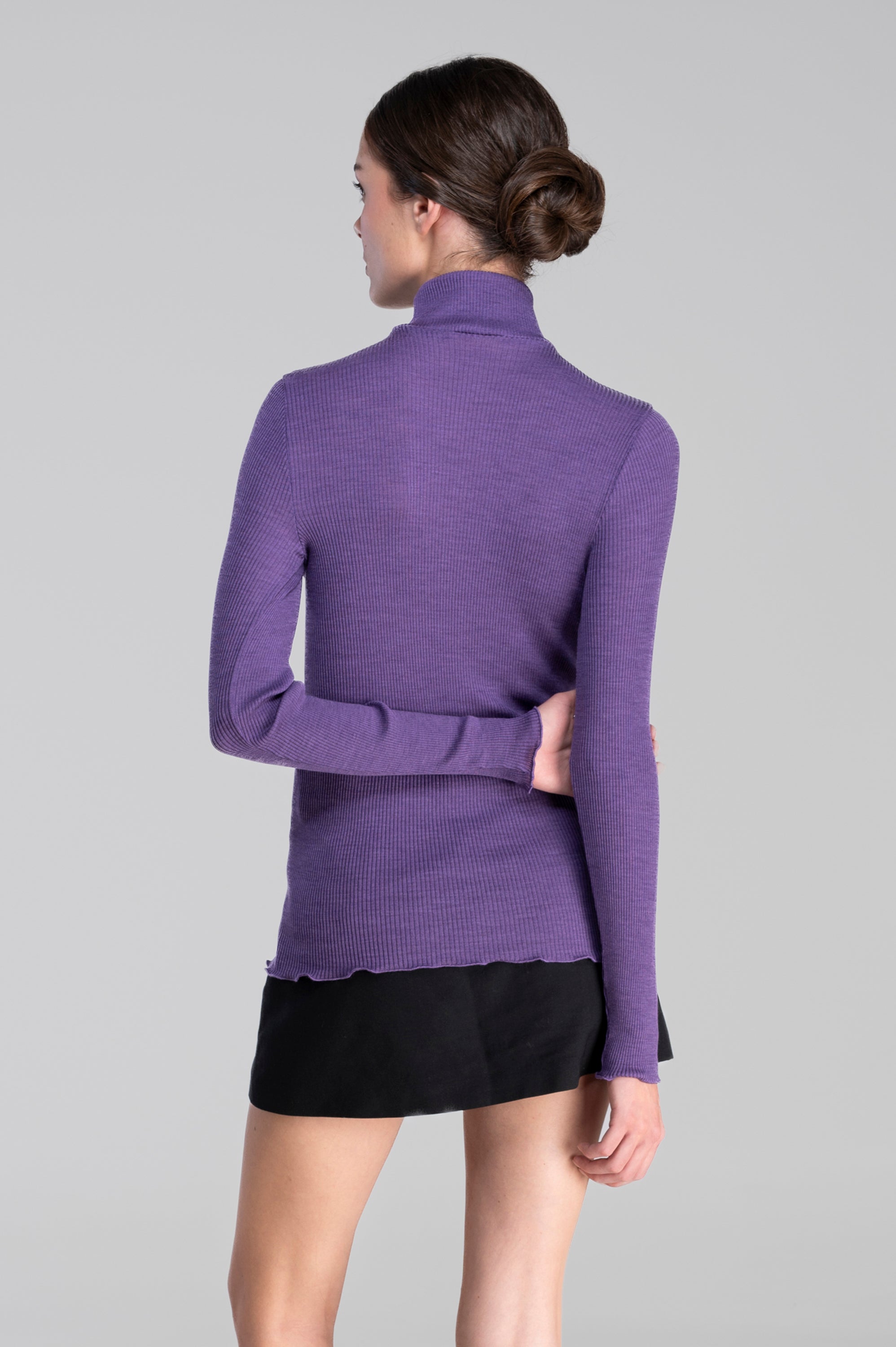 Wool and silk long sleeves mock neck shirt 3429
