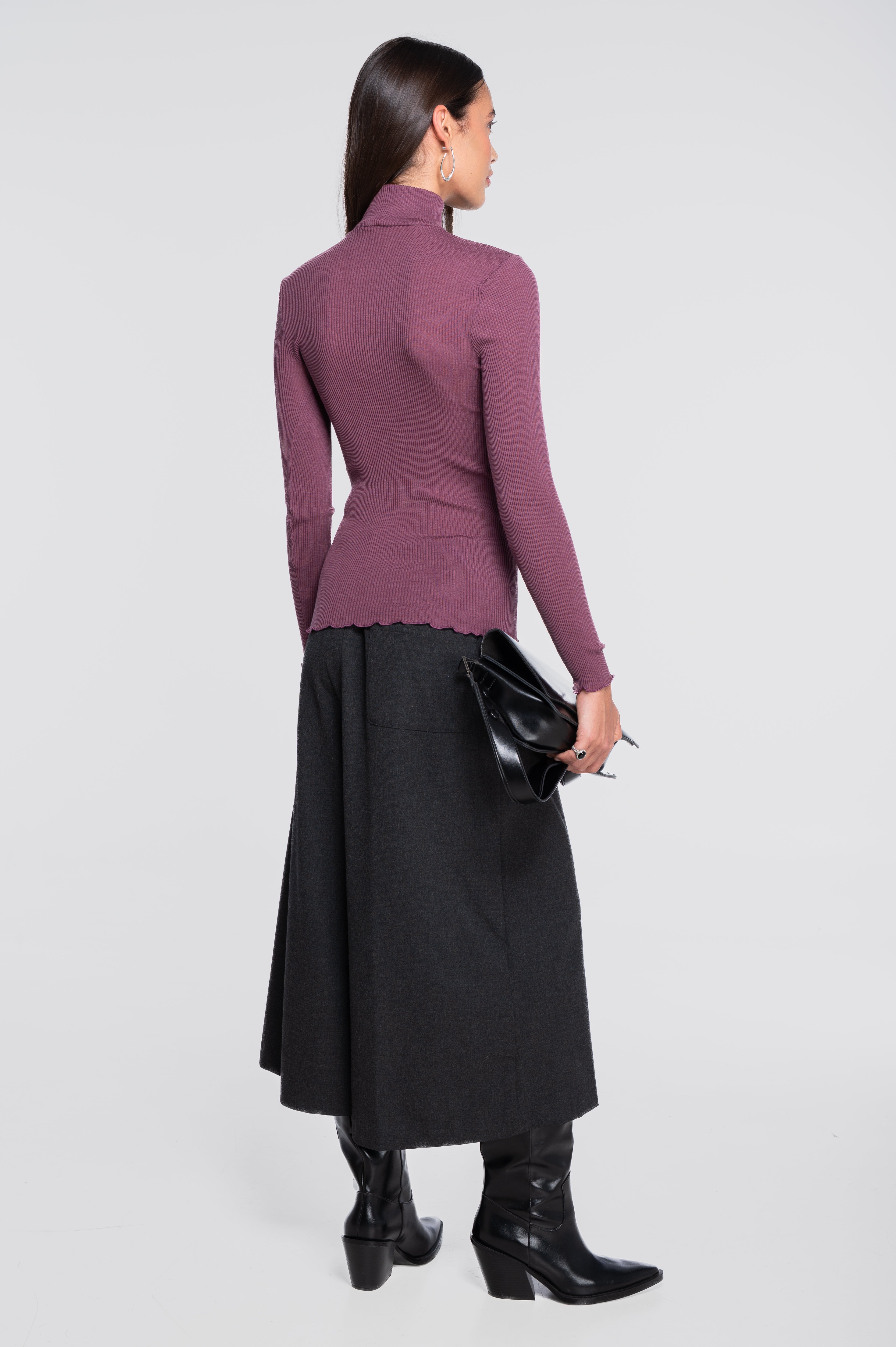 Wool and silk long sleeves mock neck shirt 3429