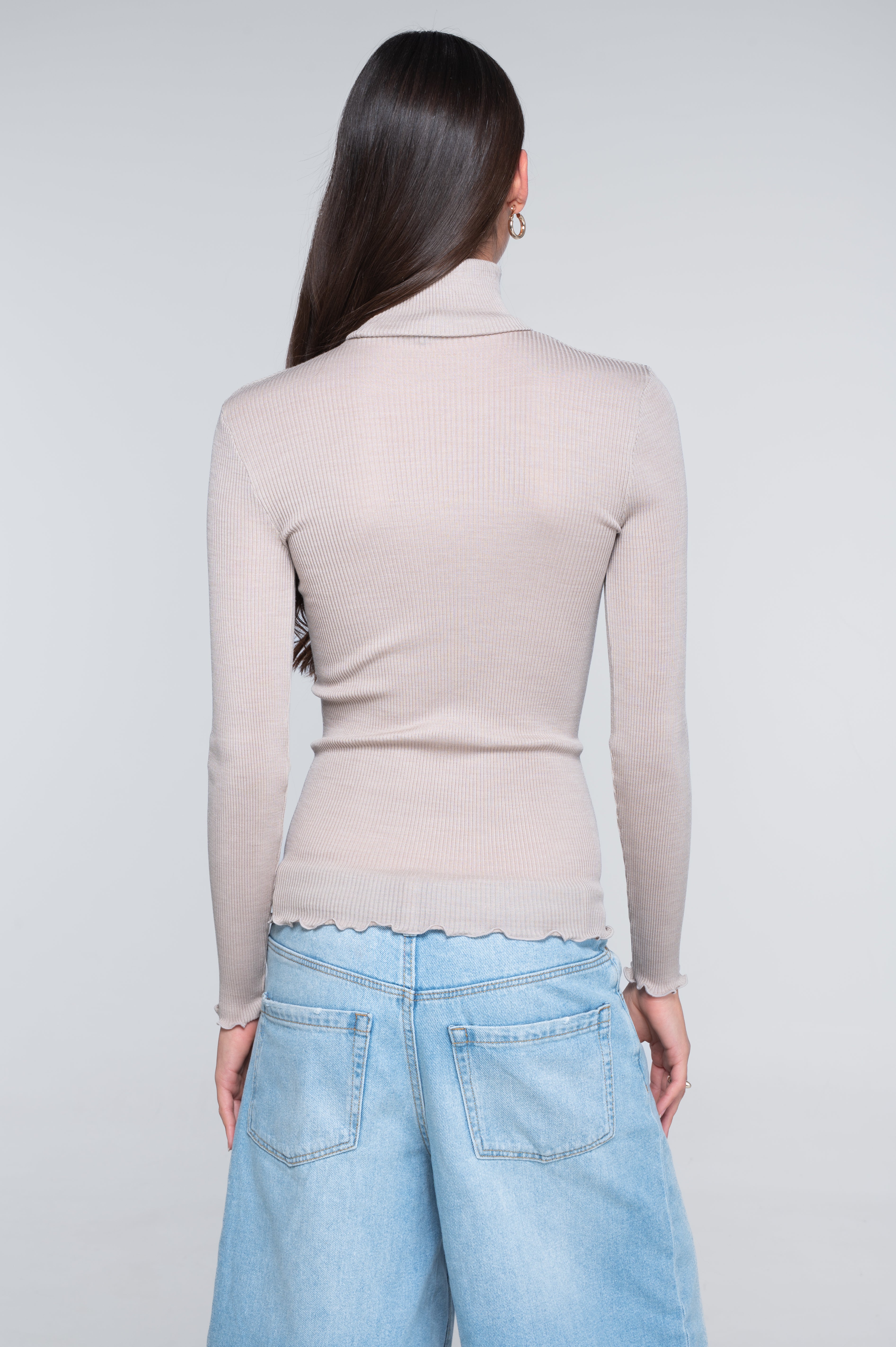 Wool and silk long sleeves turtleneck shirt 3438
