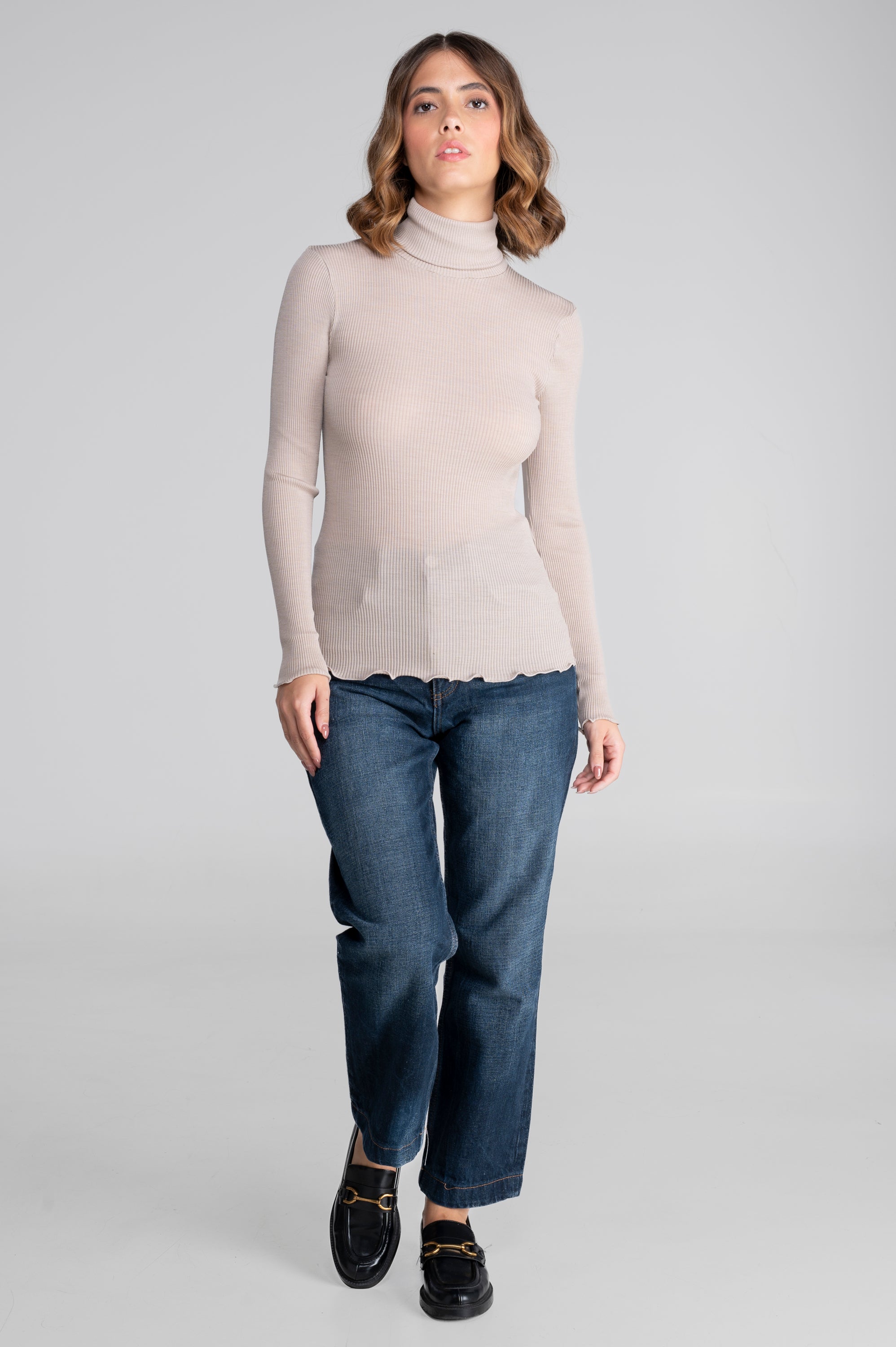 Pull à col roulé en laine et soie 3438