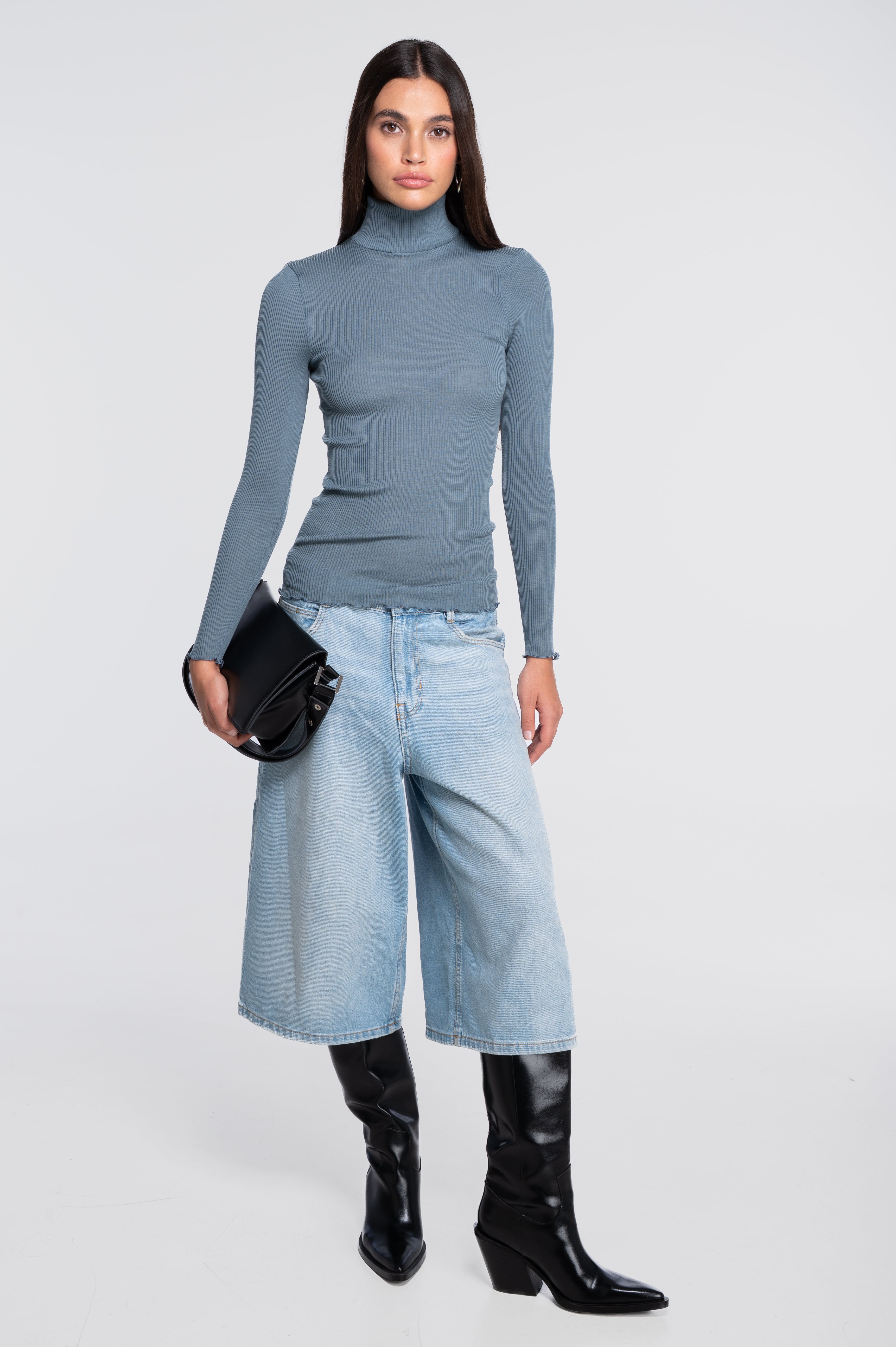 Wool and silk long sleeves turtleneck shirt 3438