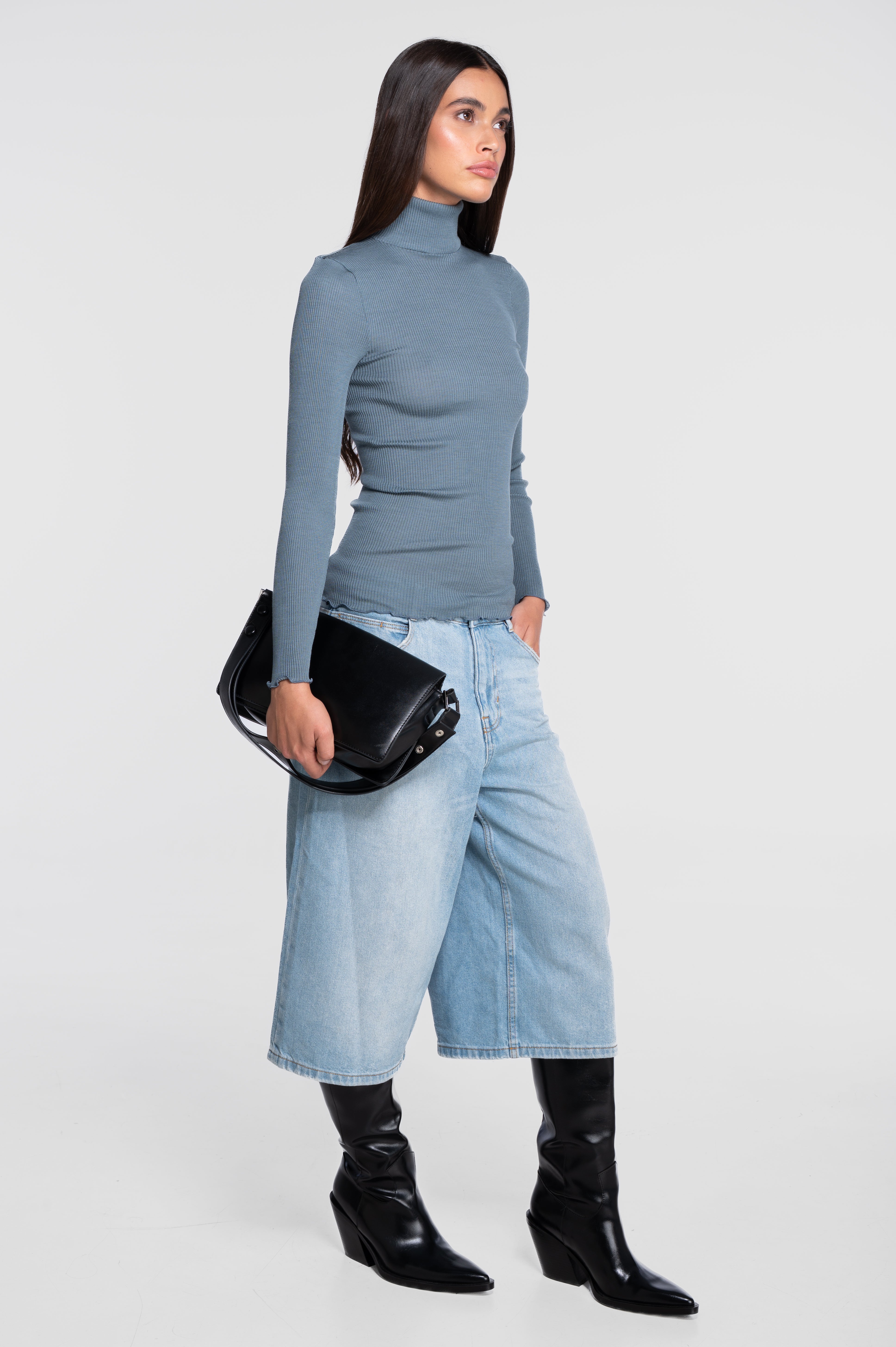 Wool and silk long sleeves turtleneck shirt 3438