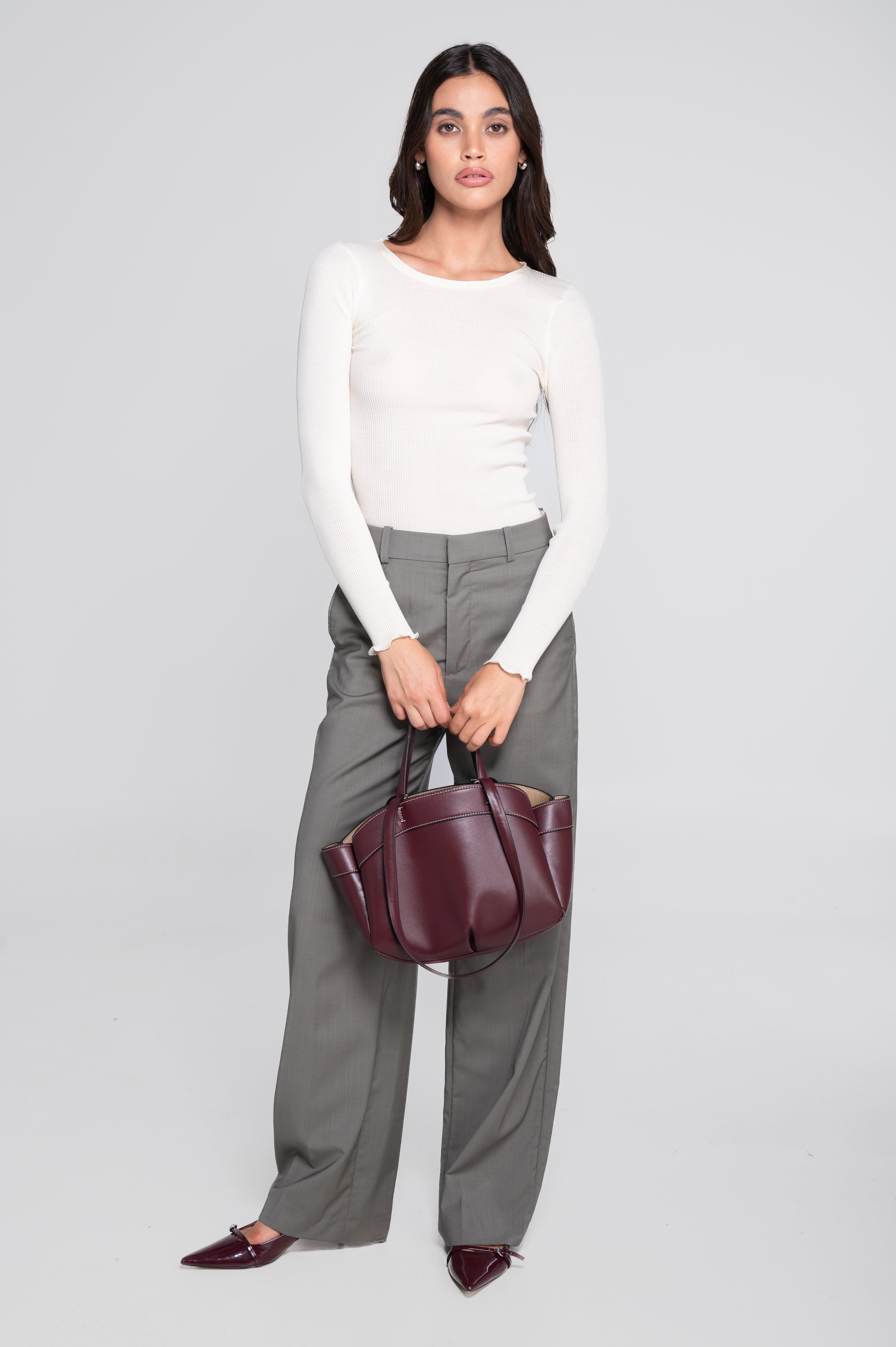 Haut à manches longues en laine et soie côtelée 3446R