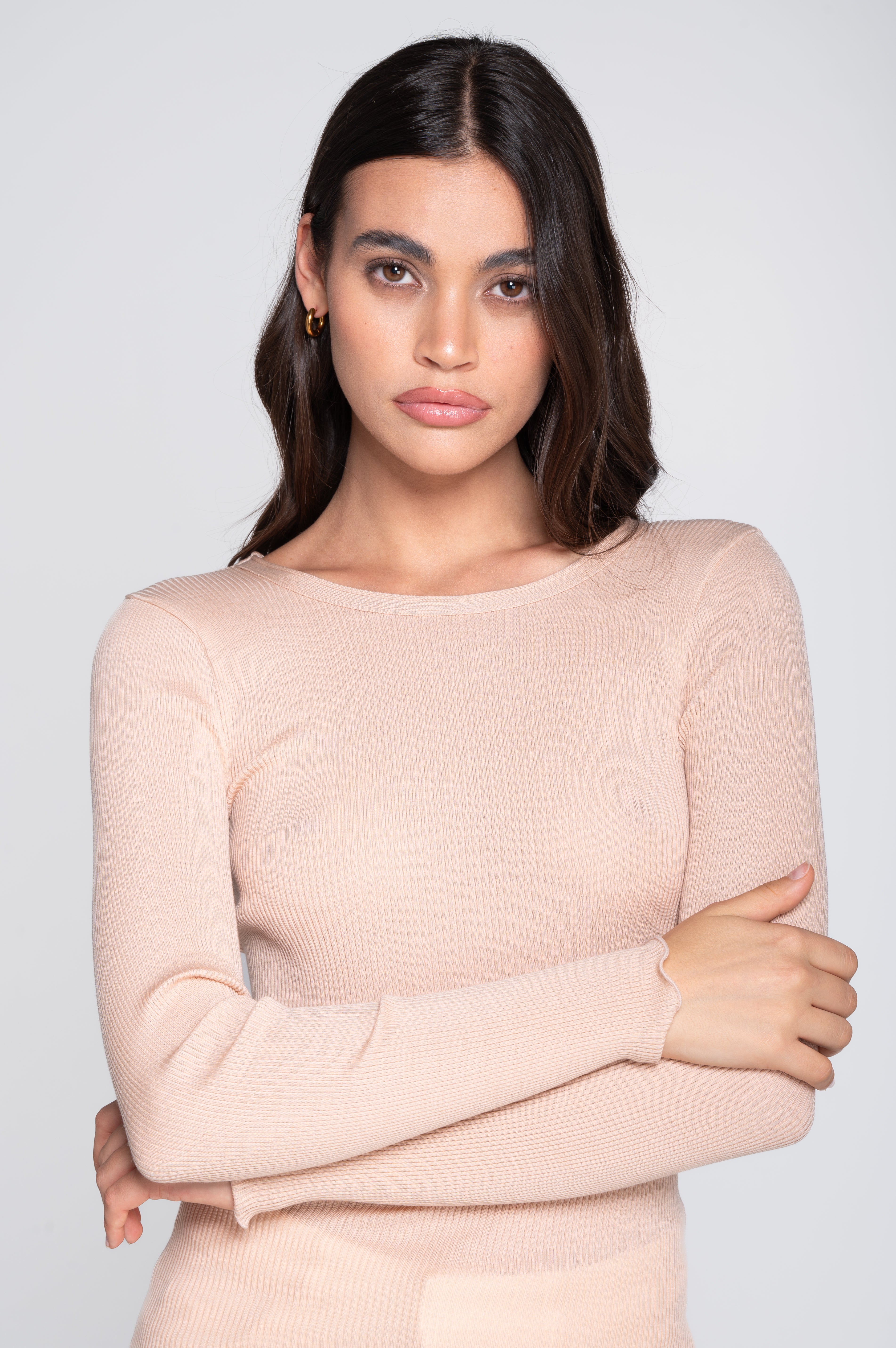 Haut à manches longues en laine et soie côtelée 3446R