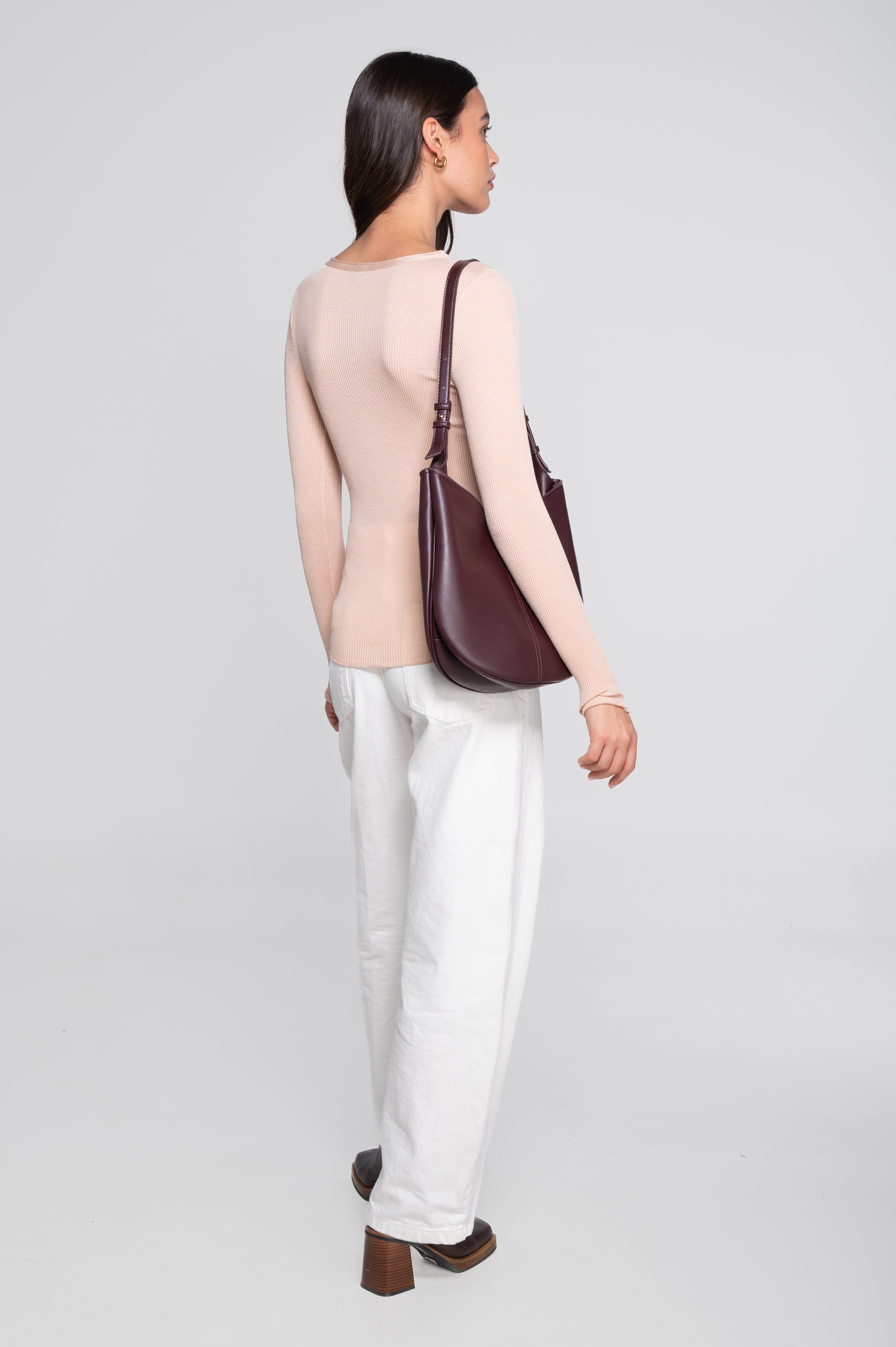 Haut à manches longues en laine et soie côtelée 3446R