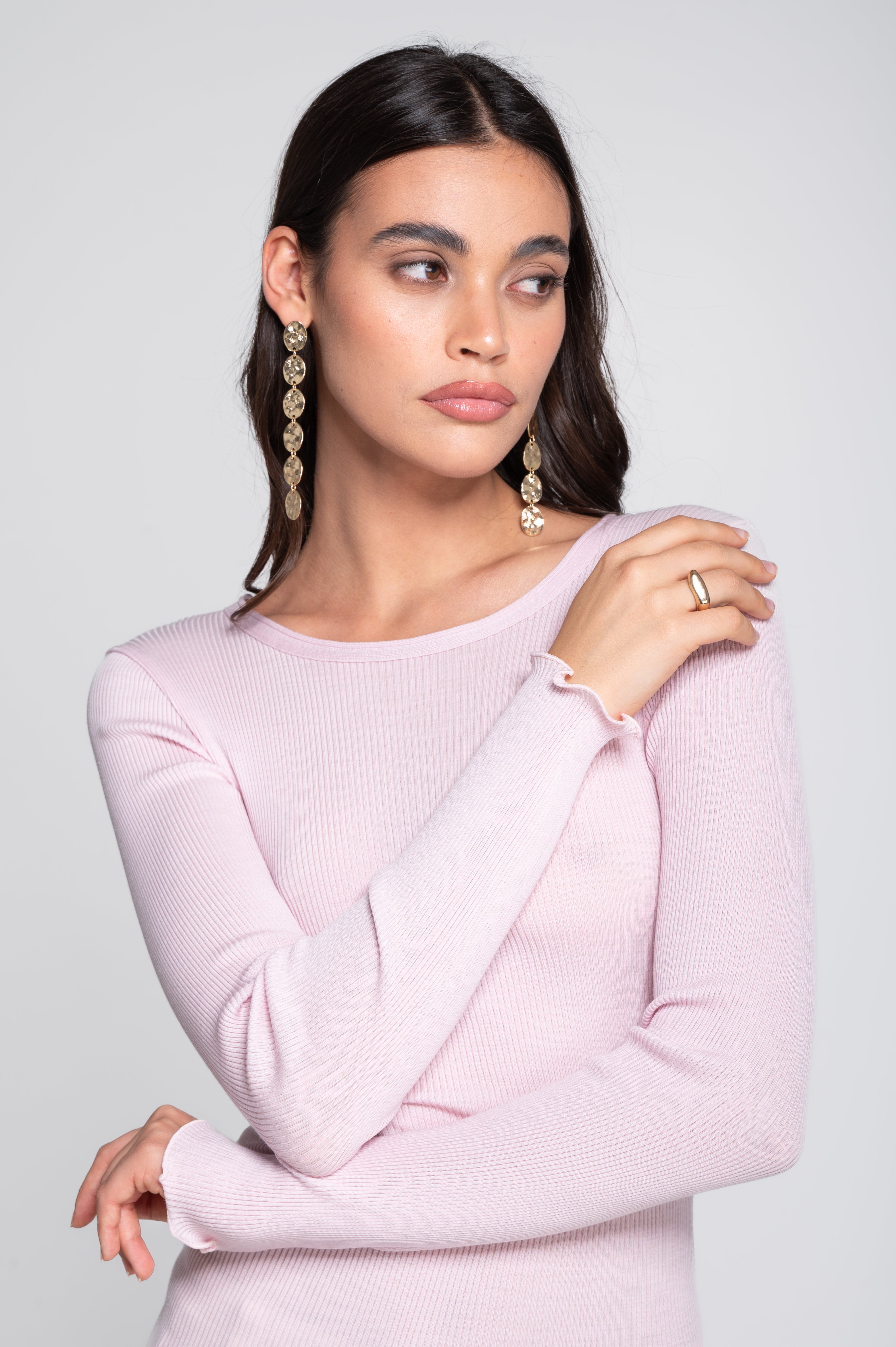 Haut à manches longues en laine et soie côtelée 3446R