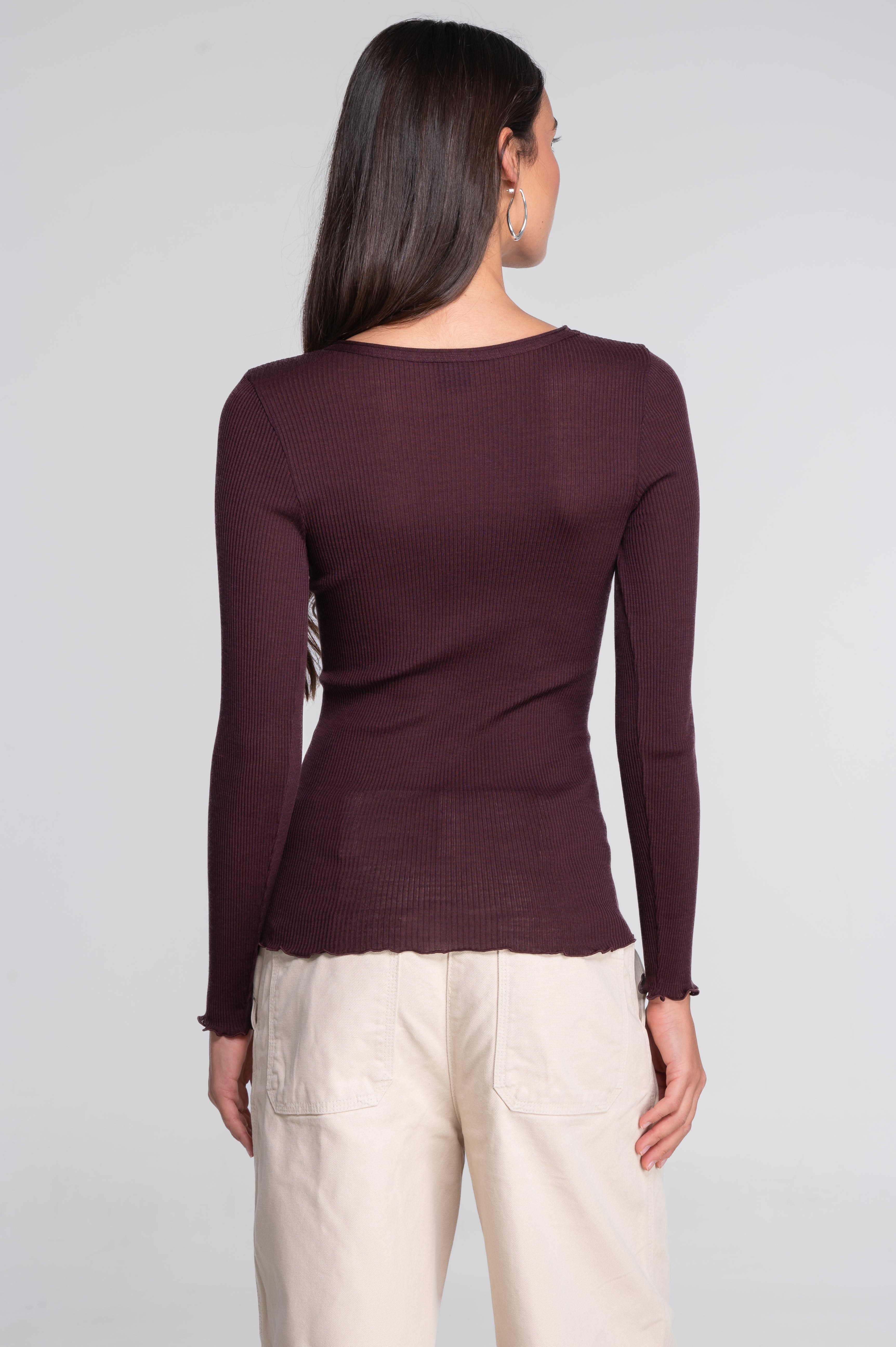 Haut à manches longues en laine et soie côtelée 3446R