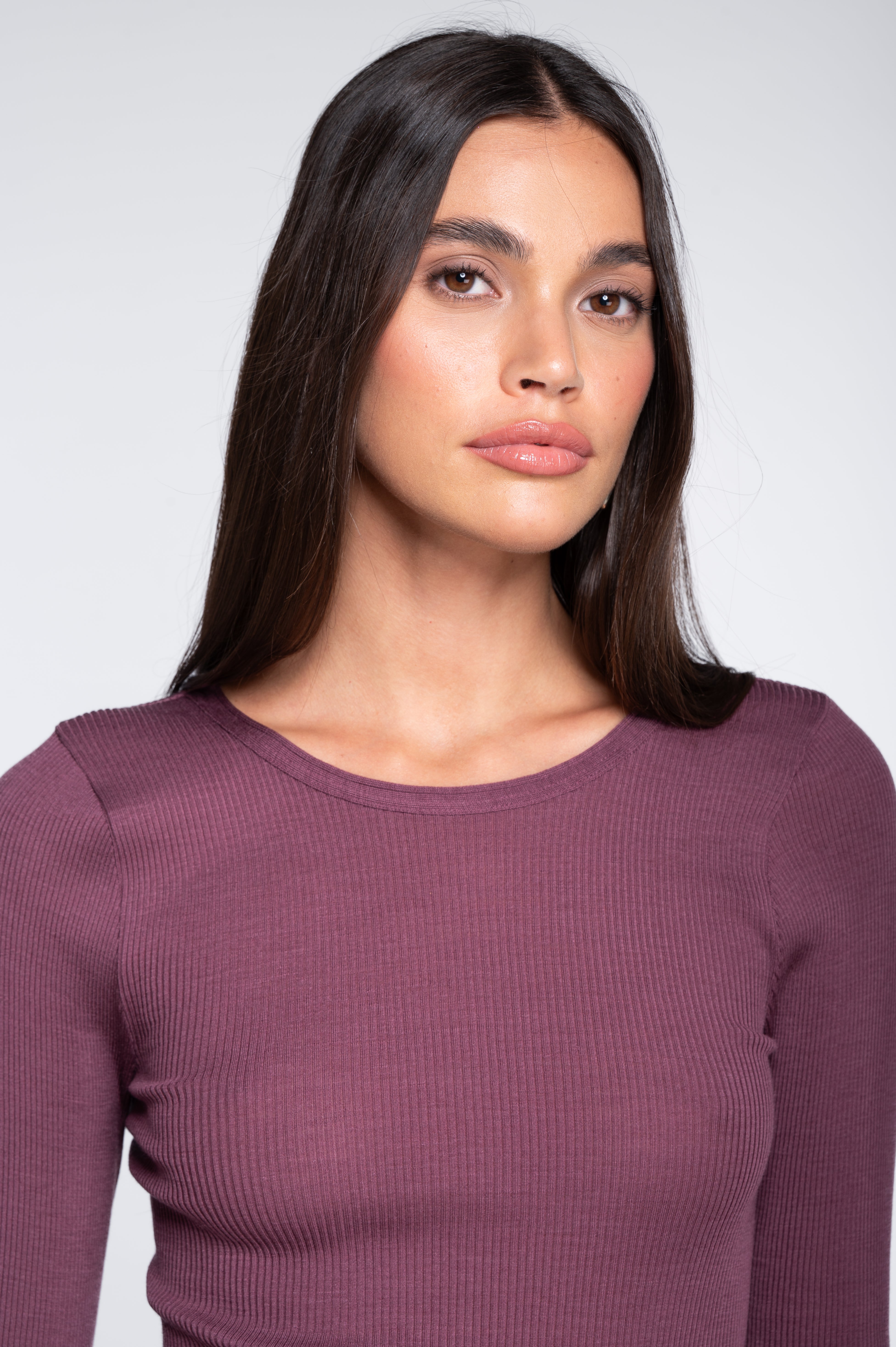 Haut à manches longues en laine et soie côtelée 3446R