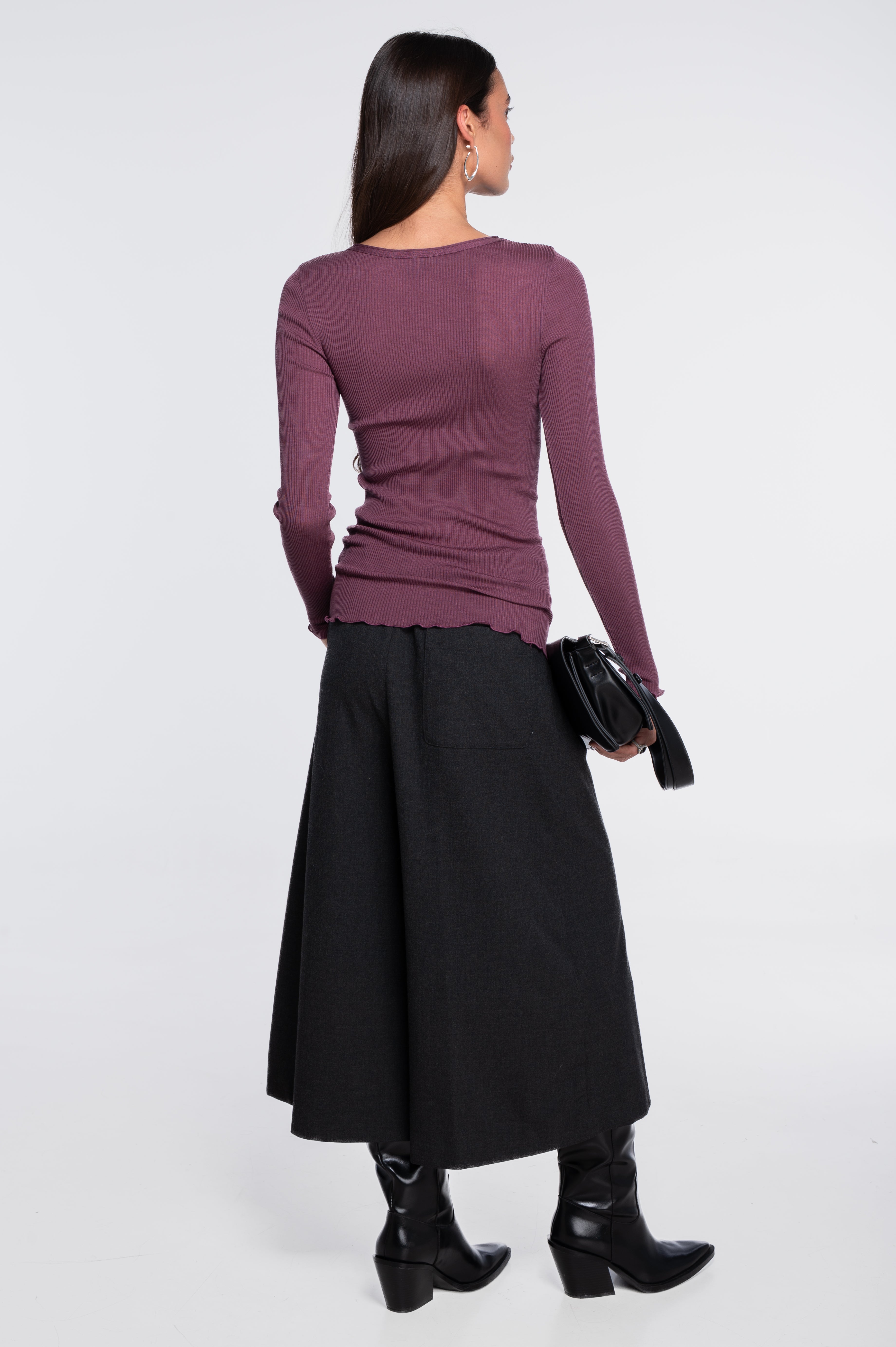 Haut à manches longues en laine et soie côtelée 3446R