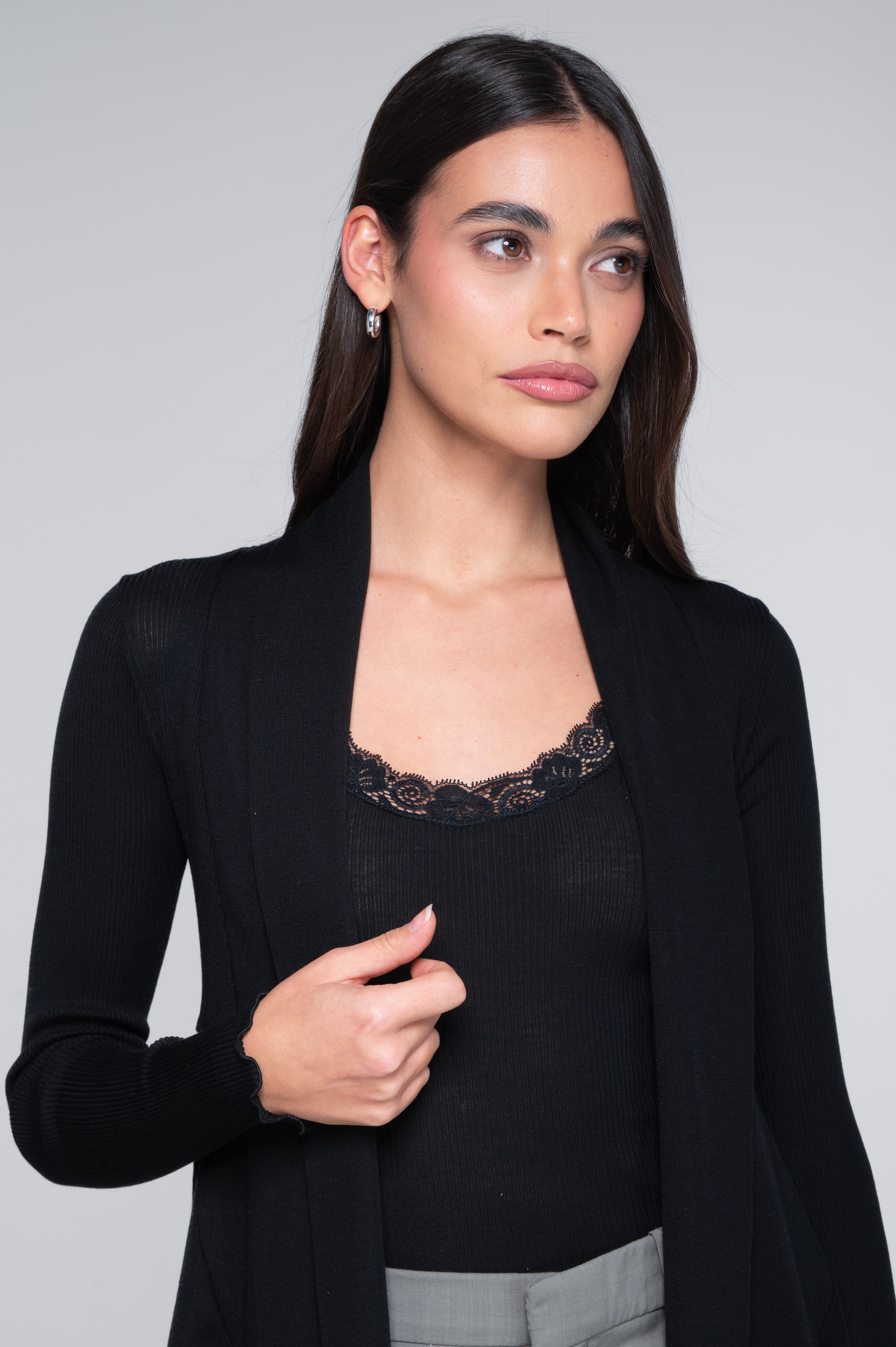 Wool and silk long sleeves cardigan 3463