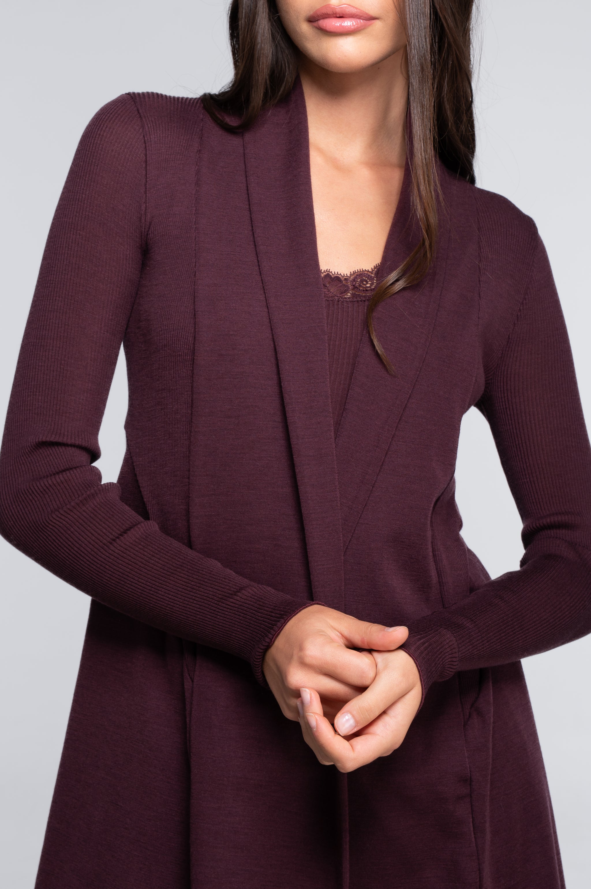 Wool and silk long sleeves cardigan 3463 - Main Image