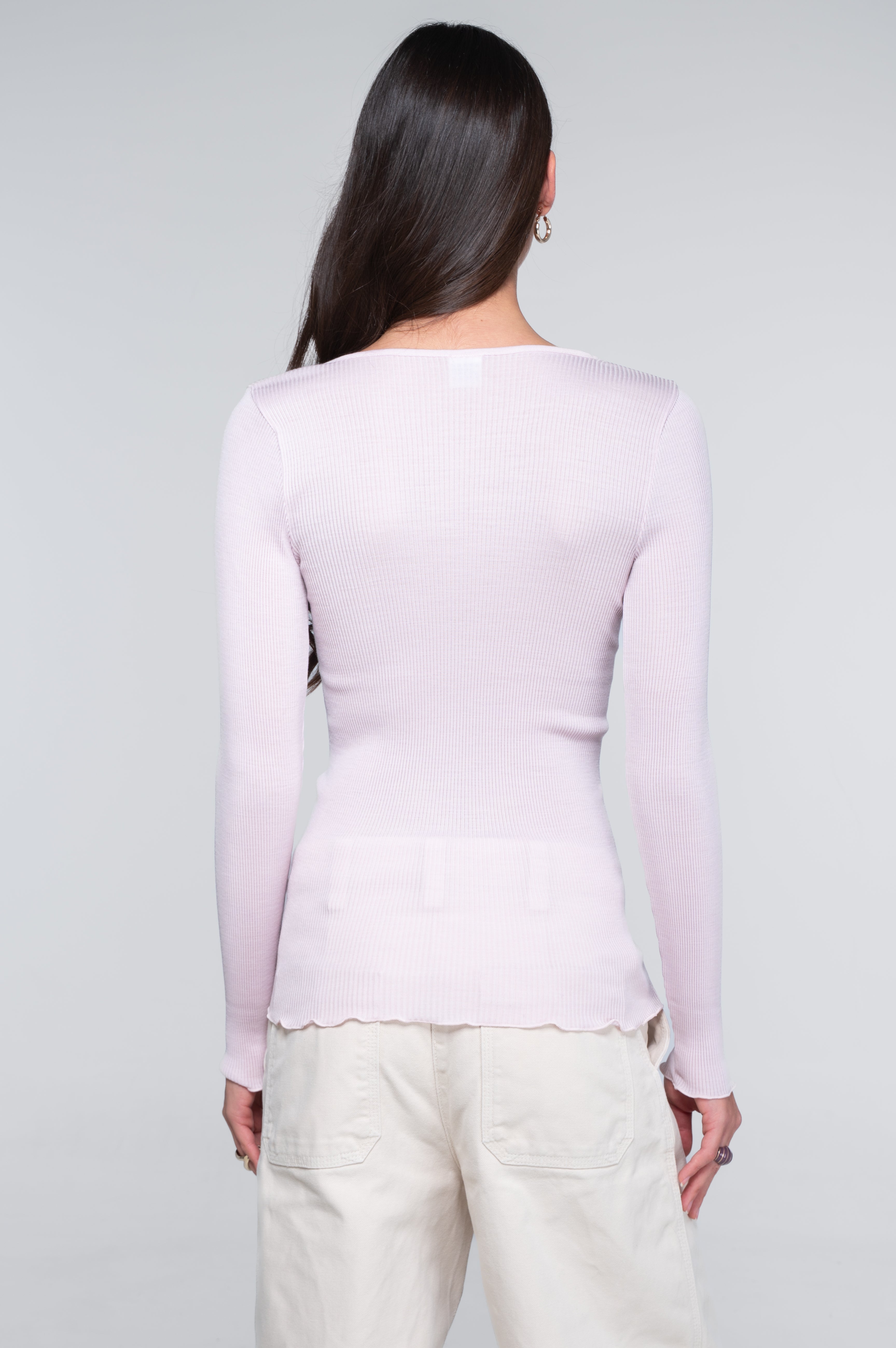 Wool and silk long sleeves V neck shirt 3486