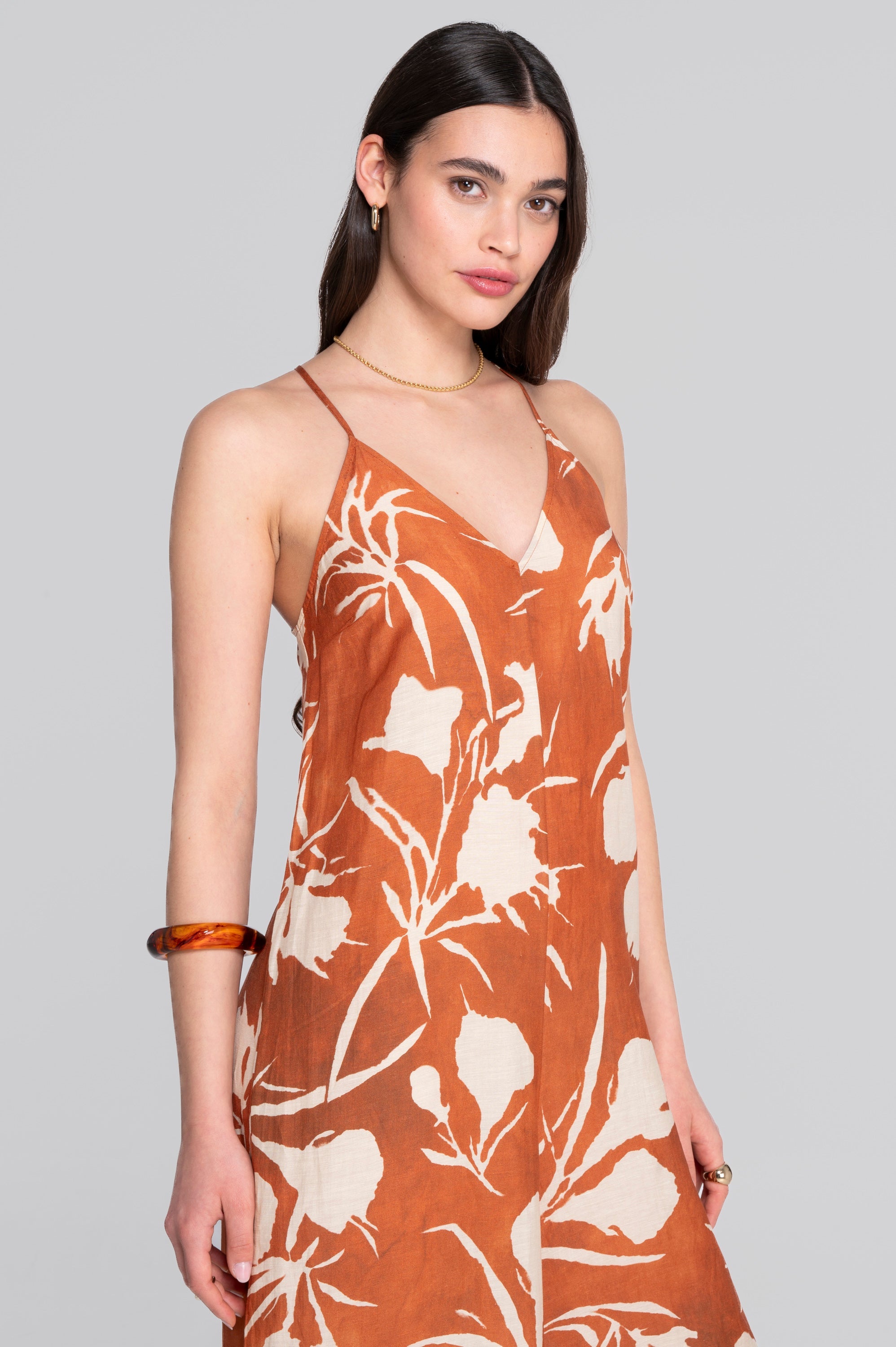 Wide-leg printed linen-viscose jumpsuit 7554VL