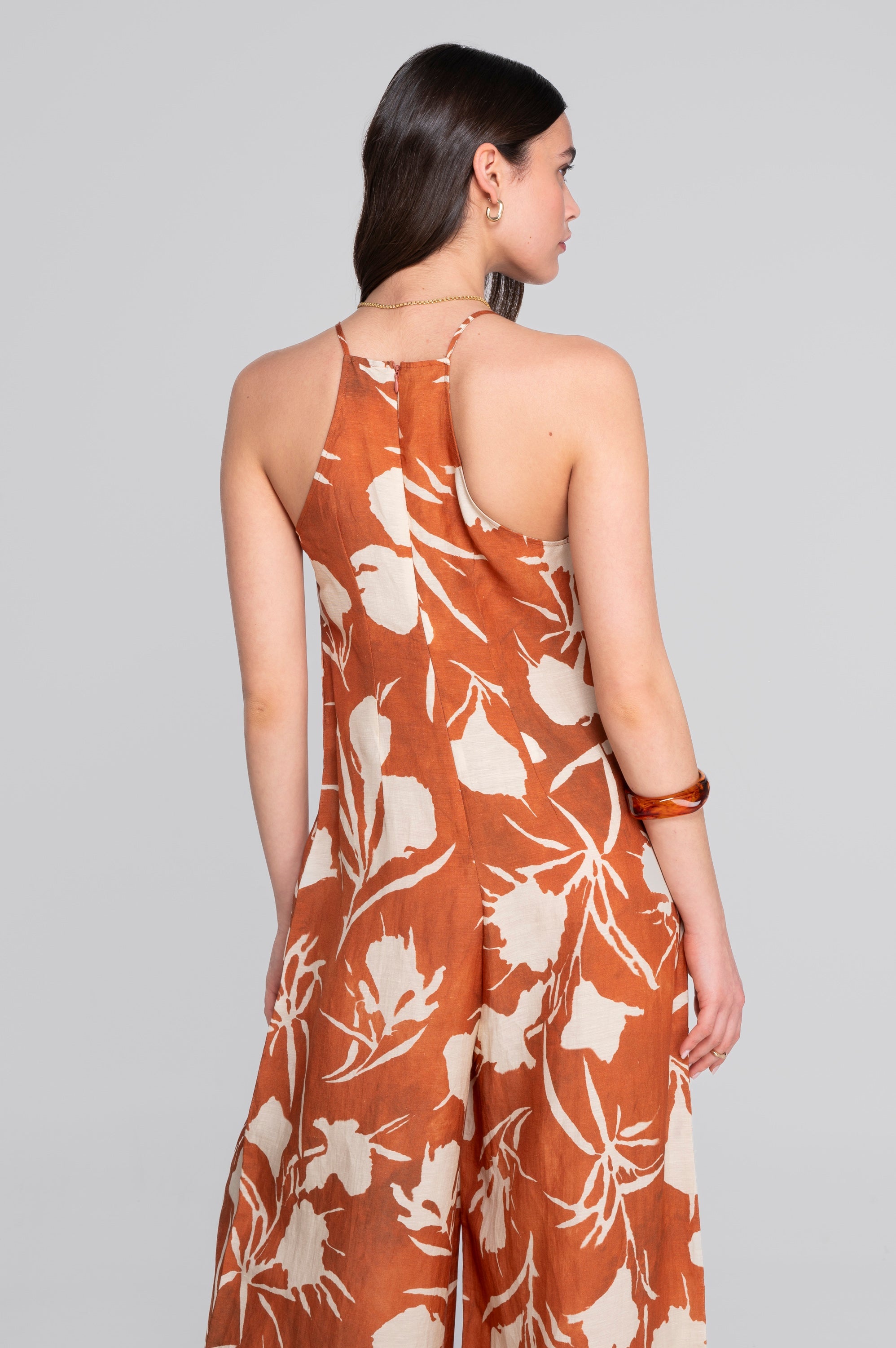 Wide-leg printed linen-viscose jumpsuit 7554VL