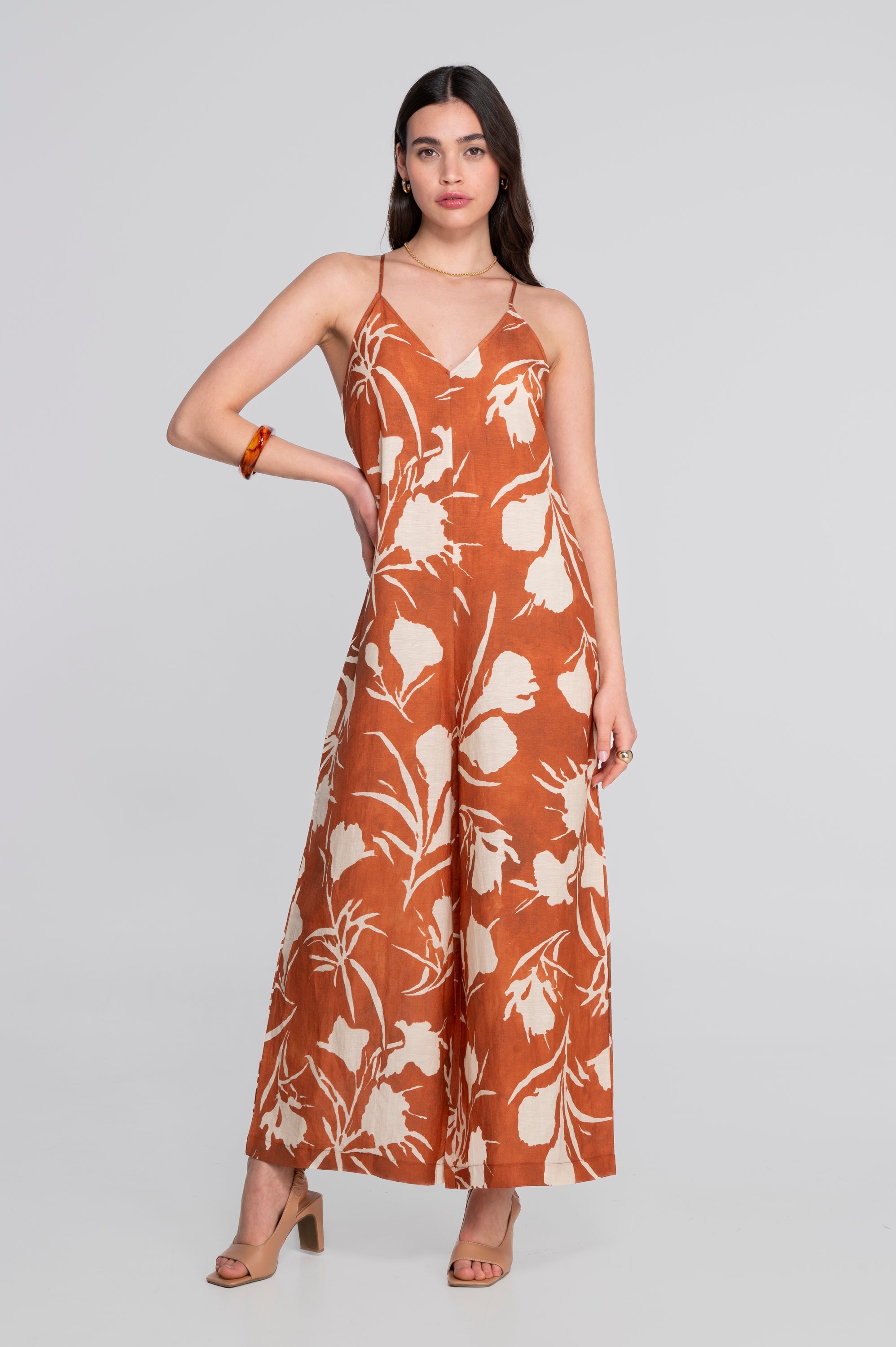 Wide-leg printed linen-viscose jumpsuit 7554VL
