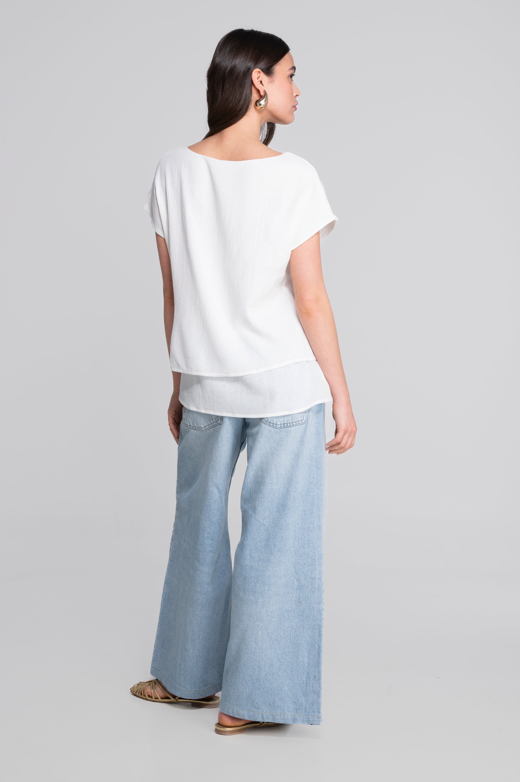 Layered cotton crêpe T-shirt 7541