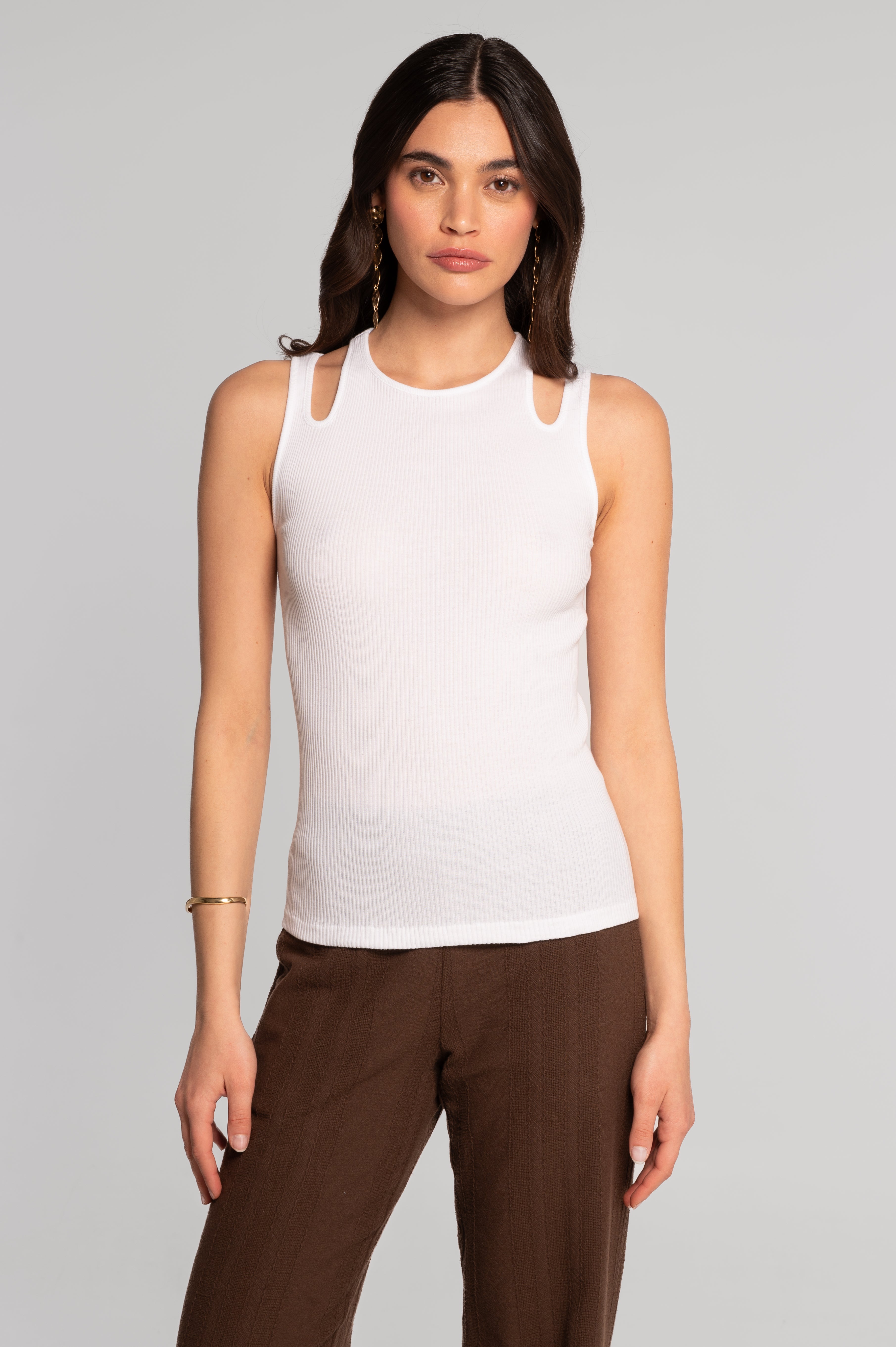 Cotton tank top with shoulder cut-outs 7153