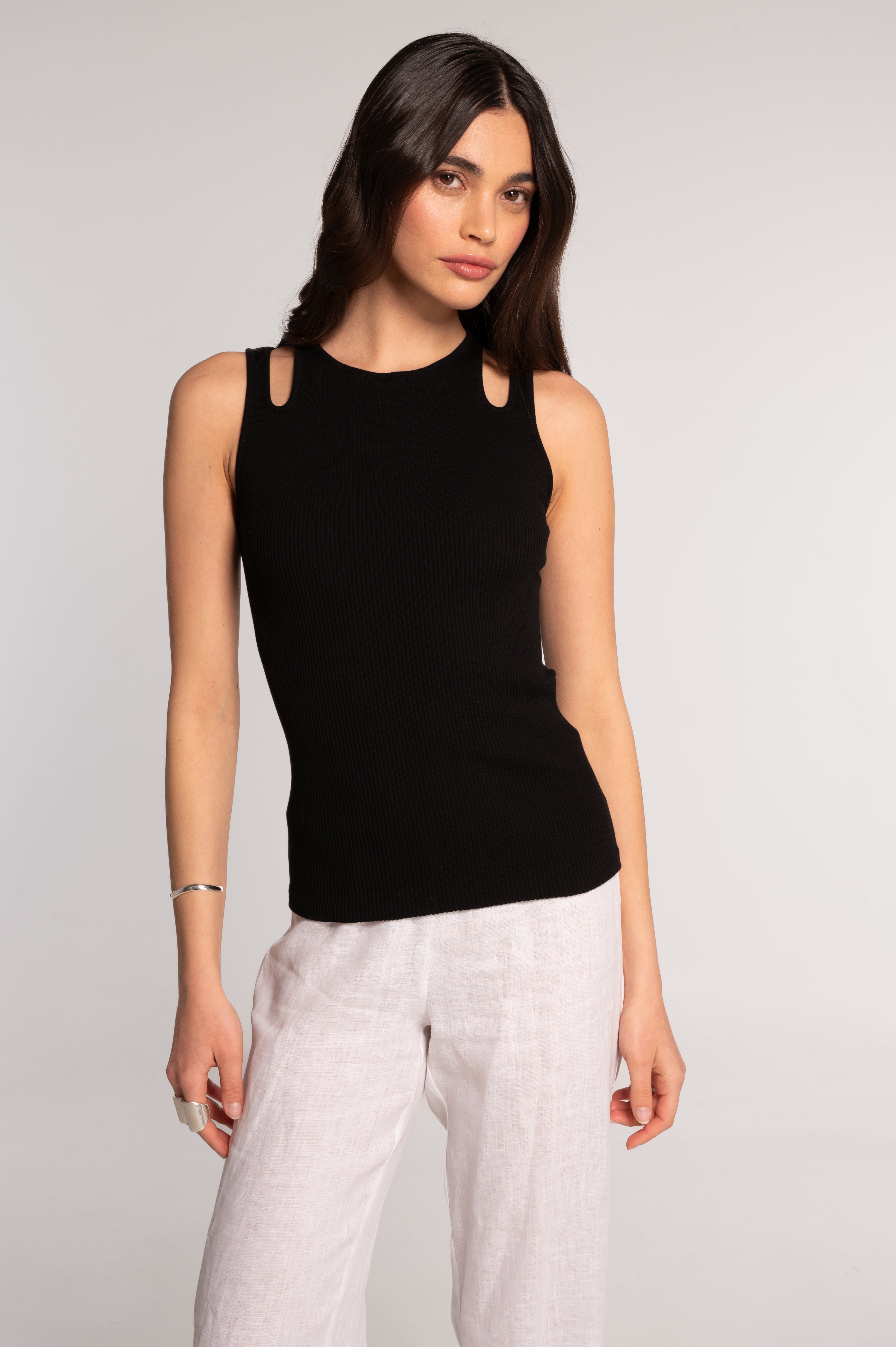 Cotton tank top with shoulder cut-outs 7153