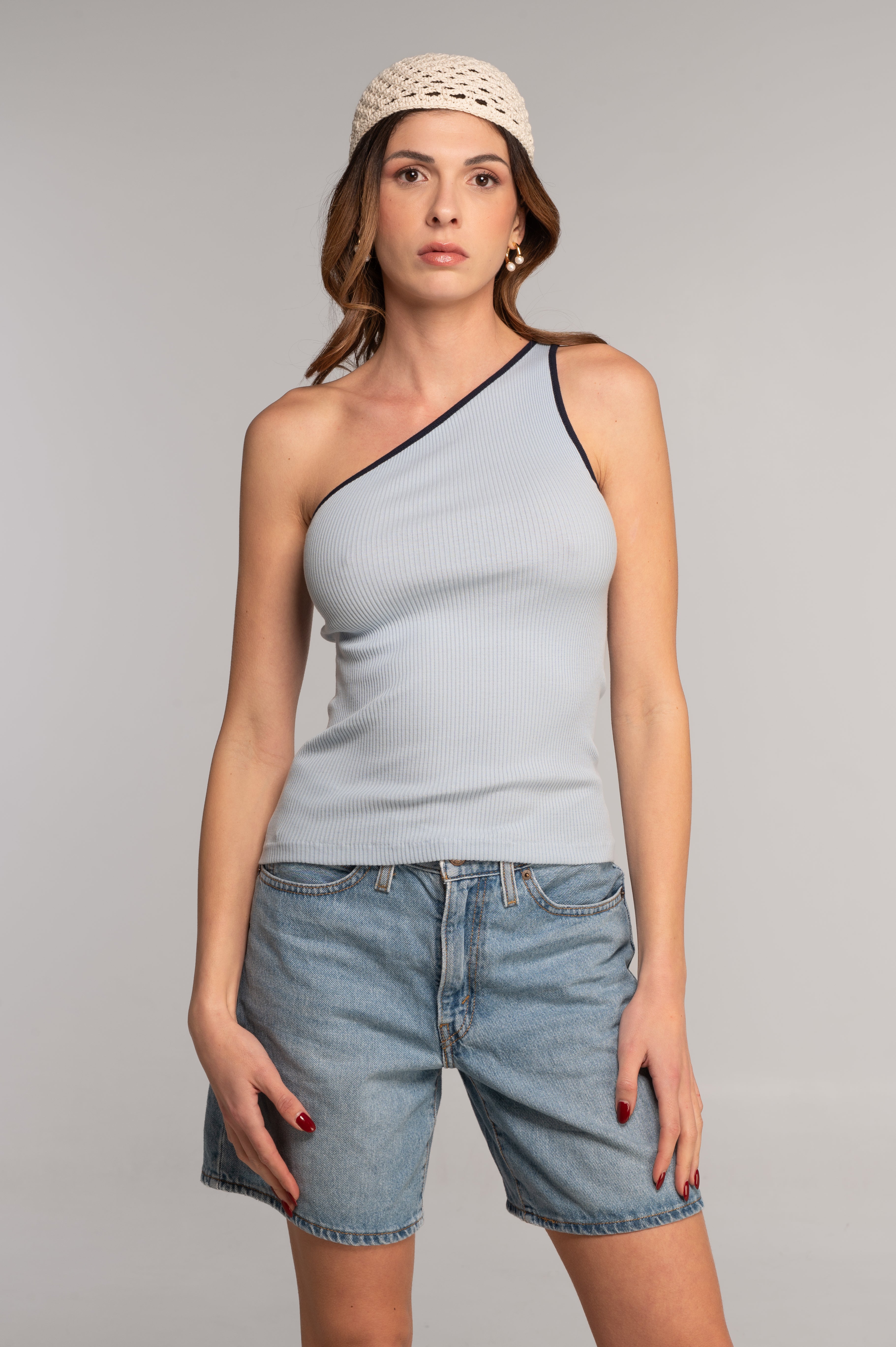 Cotton one-shoulder top 7171