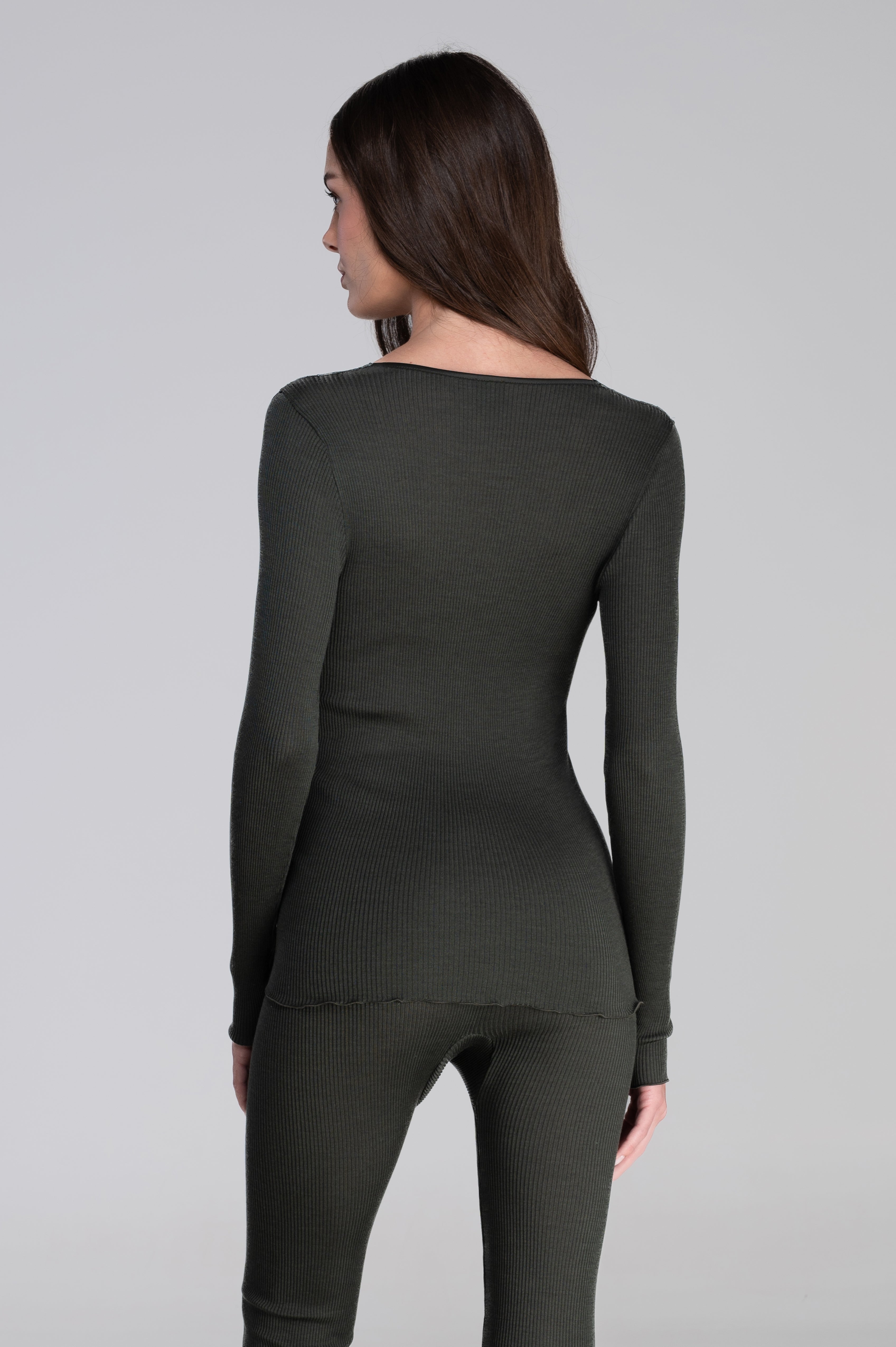 Chemise à manches longues en laine et soie avec dentelle Leavers 7410