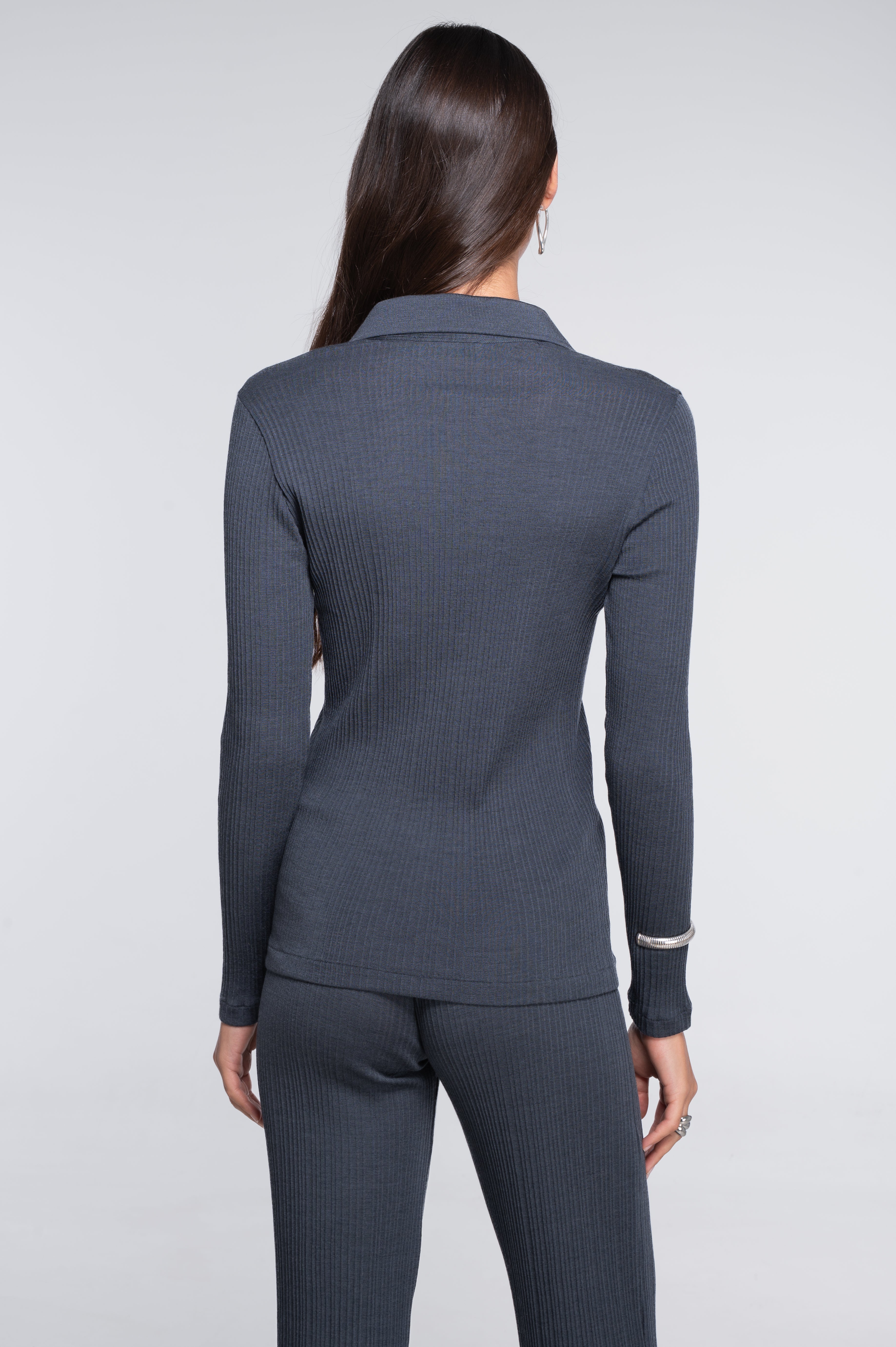 Polo à manches longues en laine et soie 7460