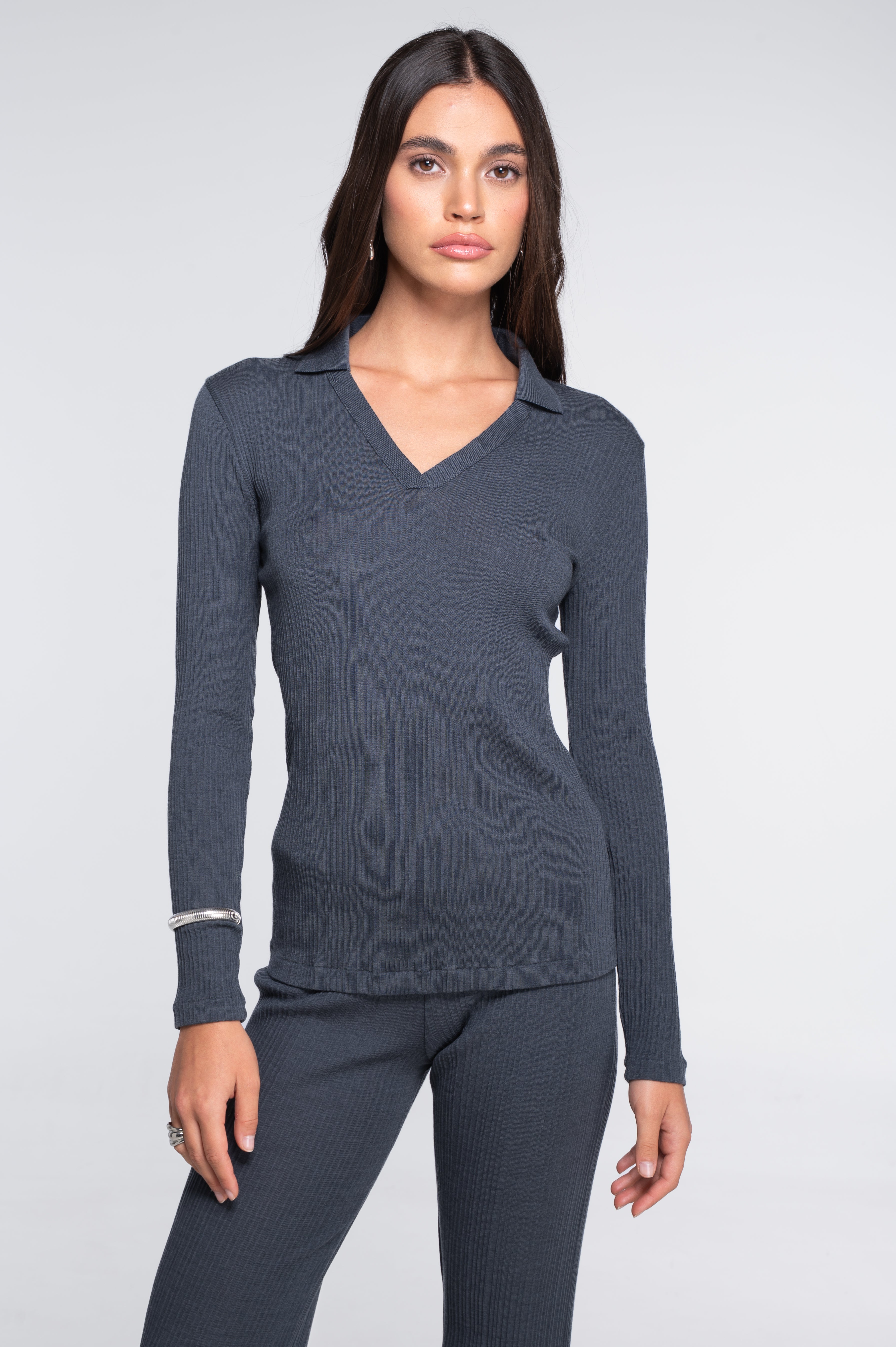 Polo à manches longues en laine et soie 7460