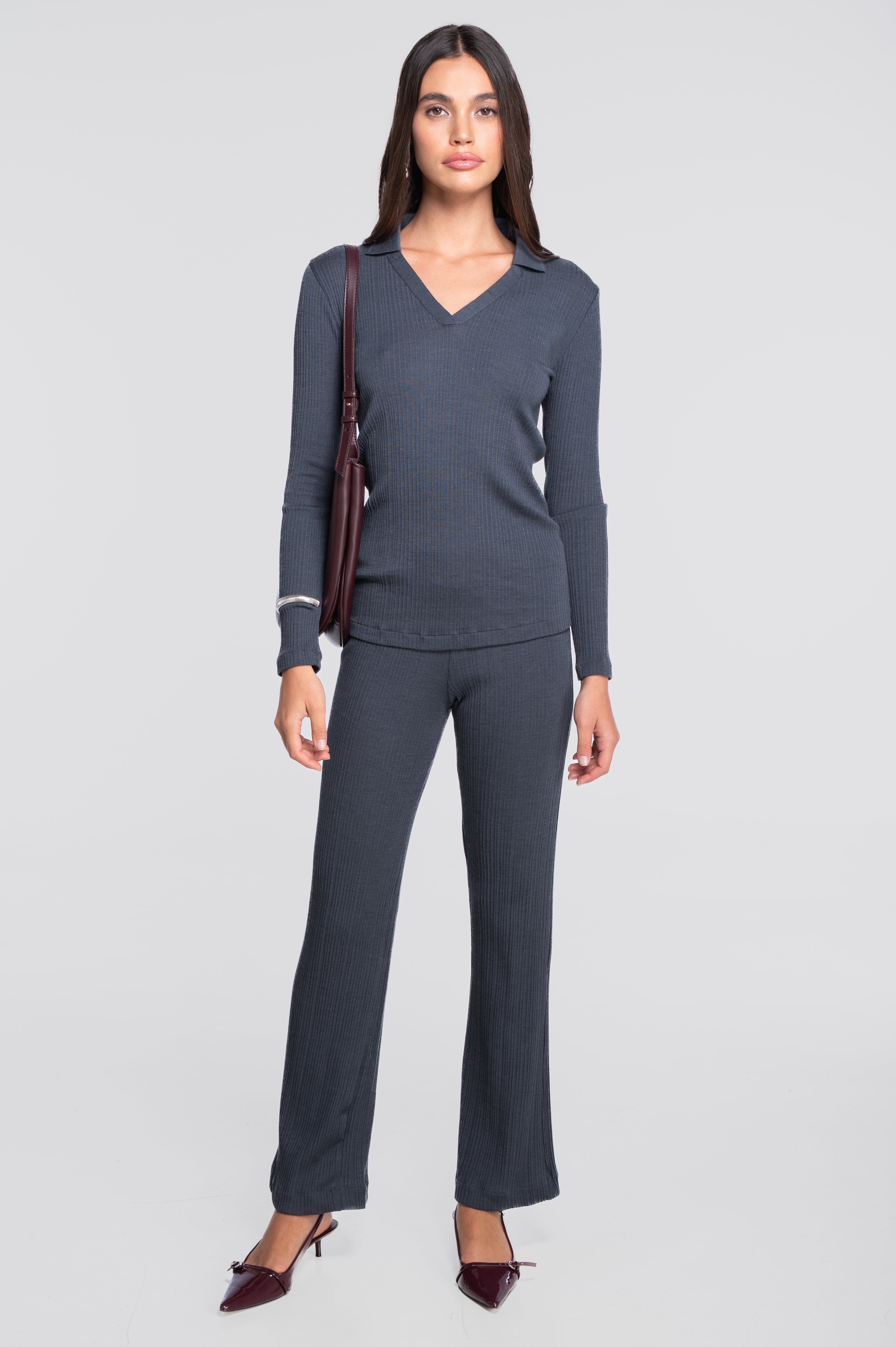 Polo à manches longues en laine et soie 7460