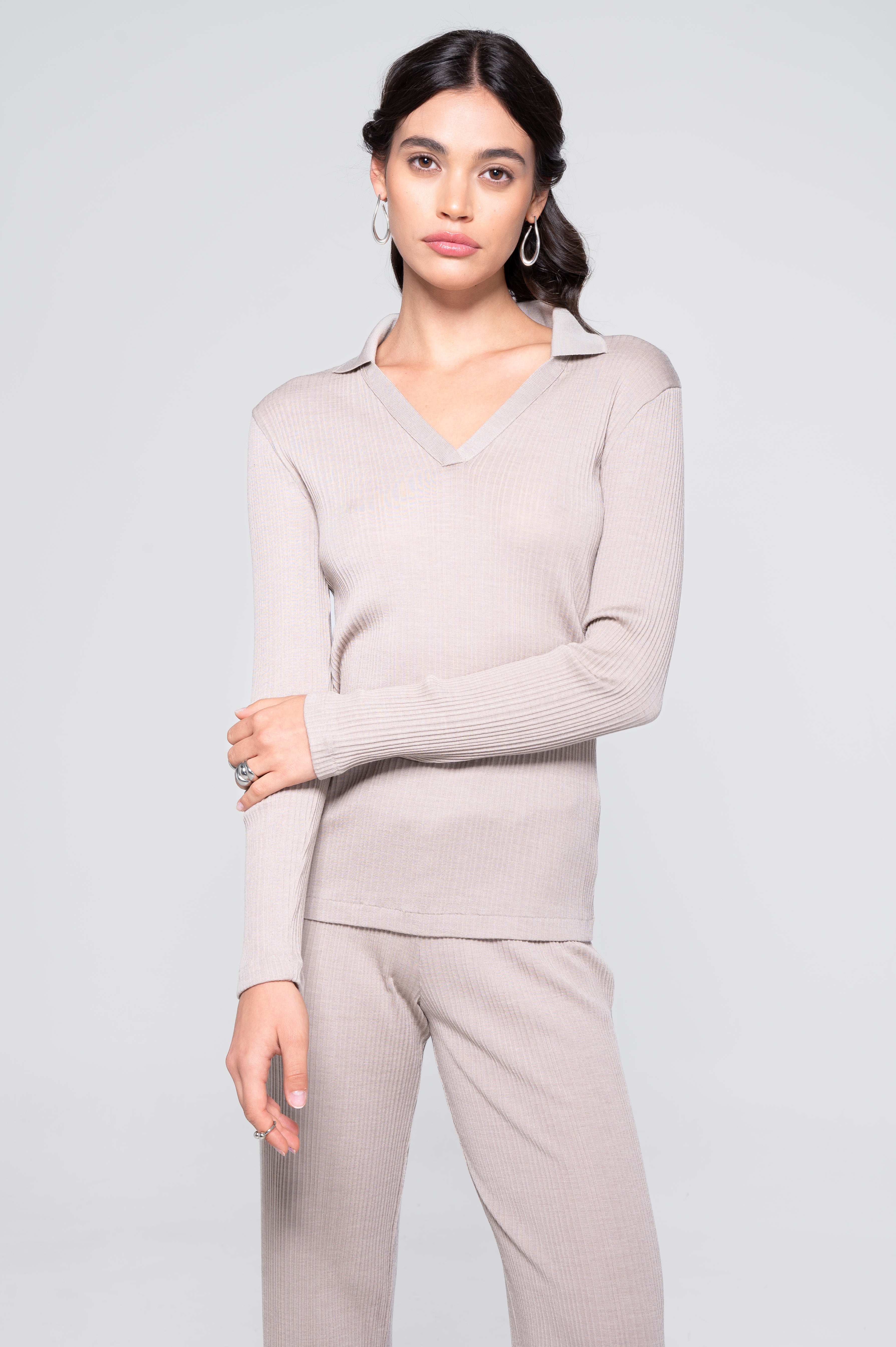 Polo à manches longues en laine et soie 7460