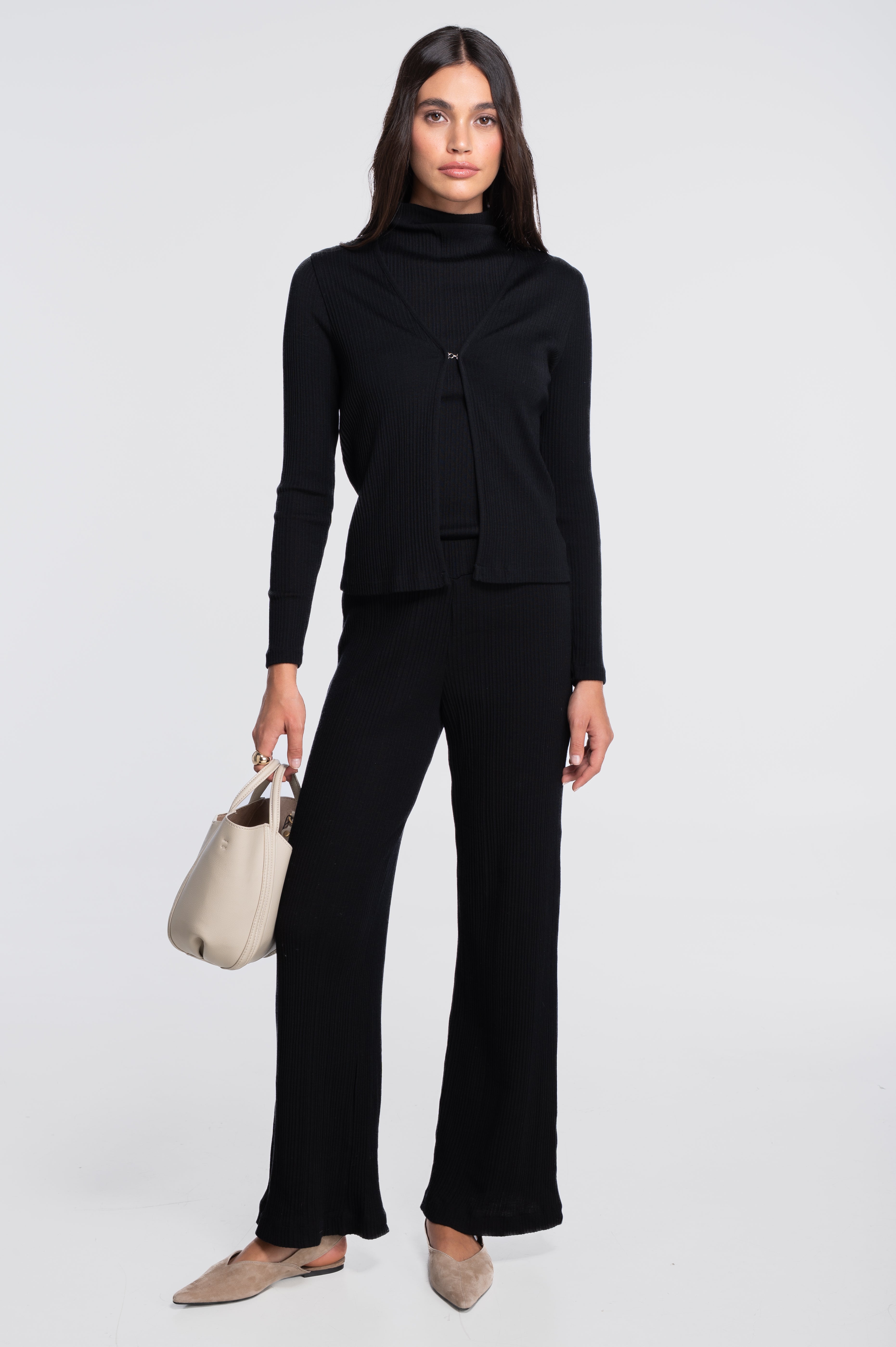 Wool and silk long sleeves cardigan with irregular rib 7464